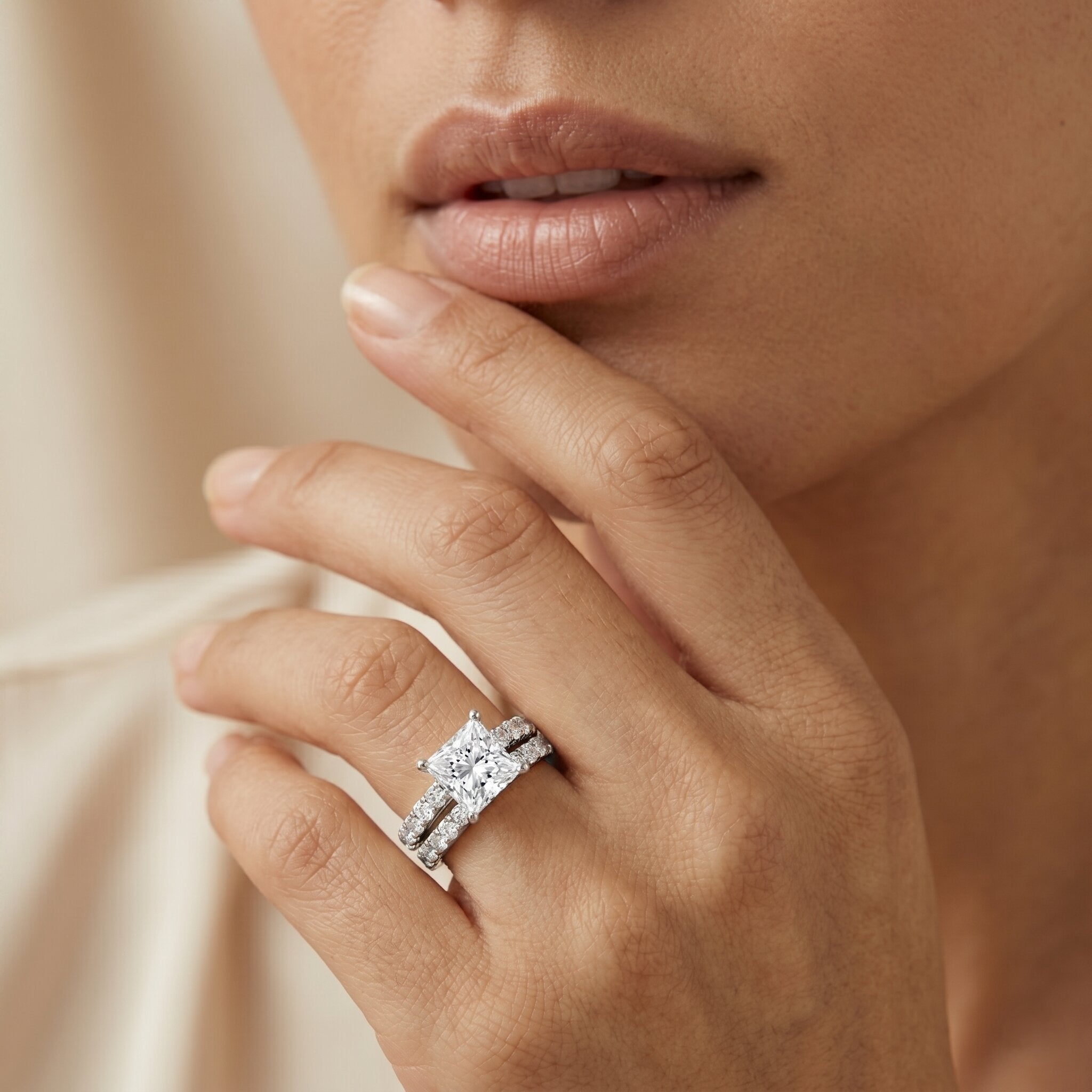 4 Carat IGI Certified Lab Grown Diamond Princess Cut Bridal Ring Set Lab - ( E-VS1 ) - Rosec Jewels