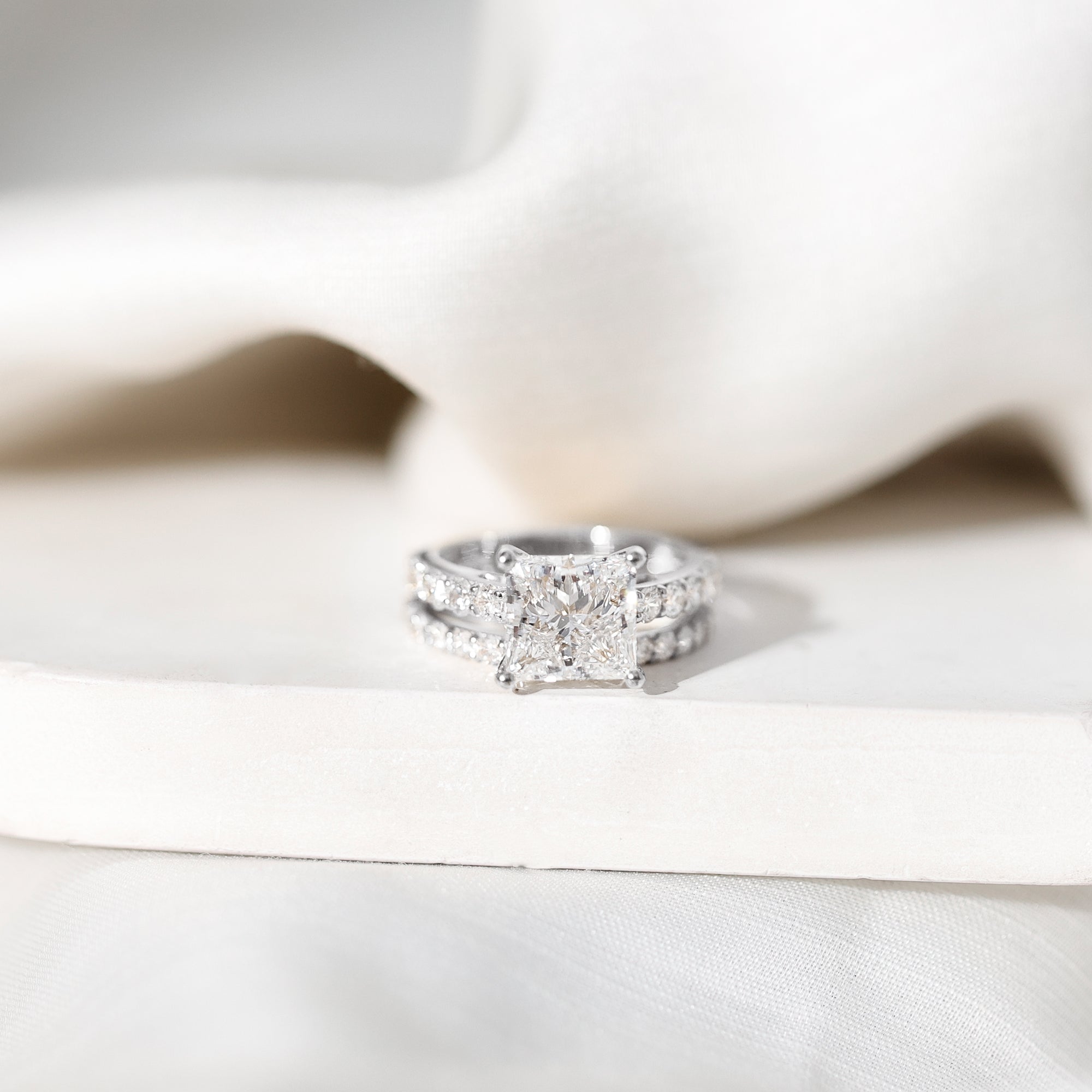 4 Carat IGI Certified Lab Grown Diamond Princess Cut Bridal Ring Set Lab - ( E-VS1 ) - Rosec Jewels