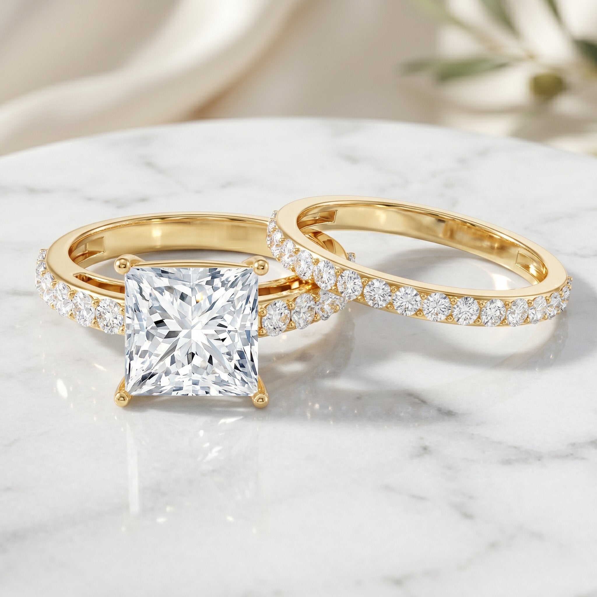 4 Carat IGI Certified Lab Grown Diamond Princess Cut Bridal Ring Set Lab - ( E-VS1 ) - Rosec Jewels
