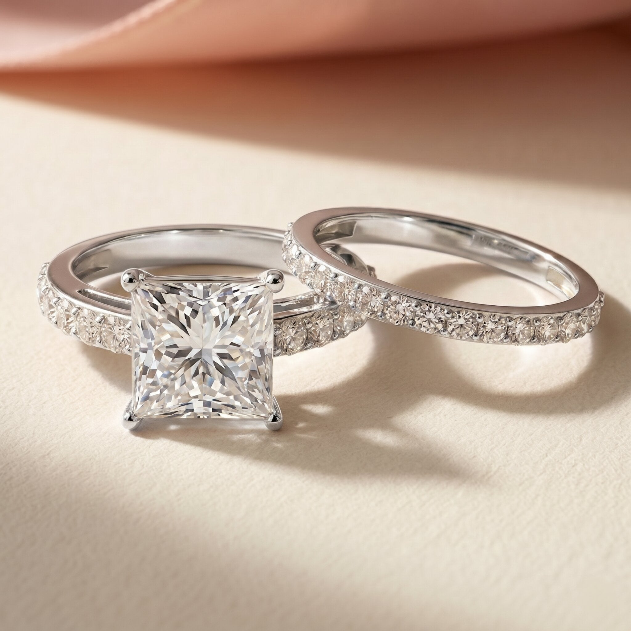 5 Carat IGI Certified Princess Cut Lab Diamond Engagement Ring with Band Lab - ( E-VS1 ) - Rosec Jewels