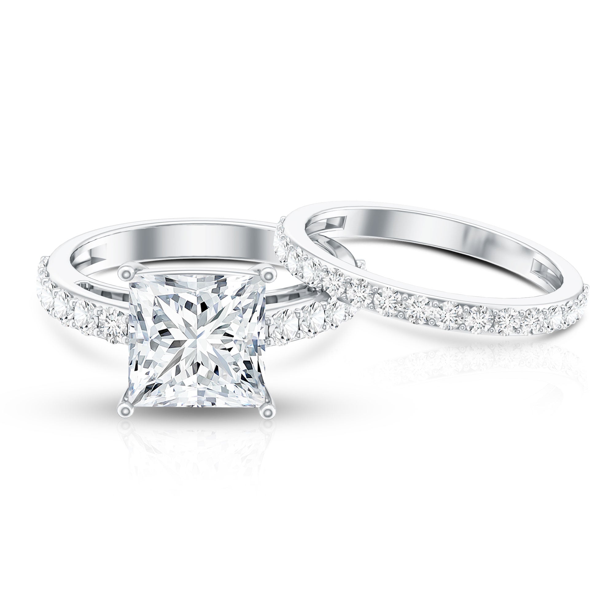 5 Carat IGI Certified Princess Cut Lab Diamond Engagement Ring with Band Lab - ( EF-VS ) - Rosec Jewels