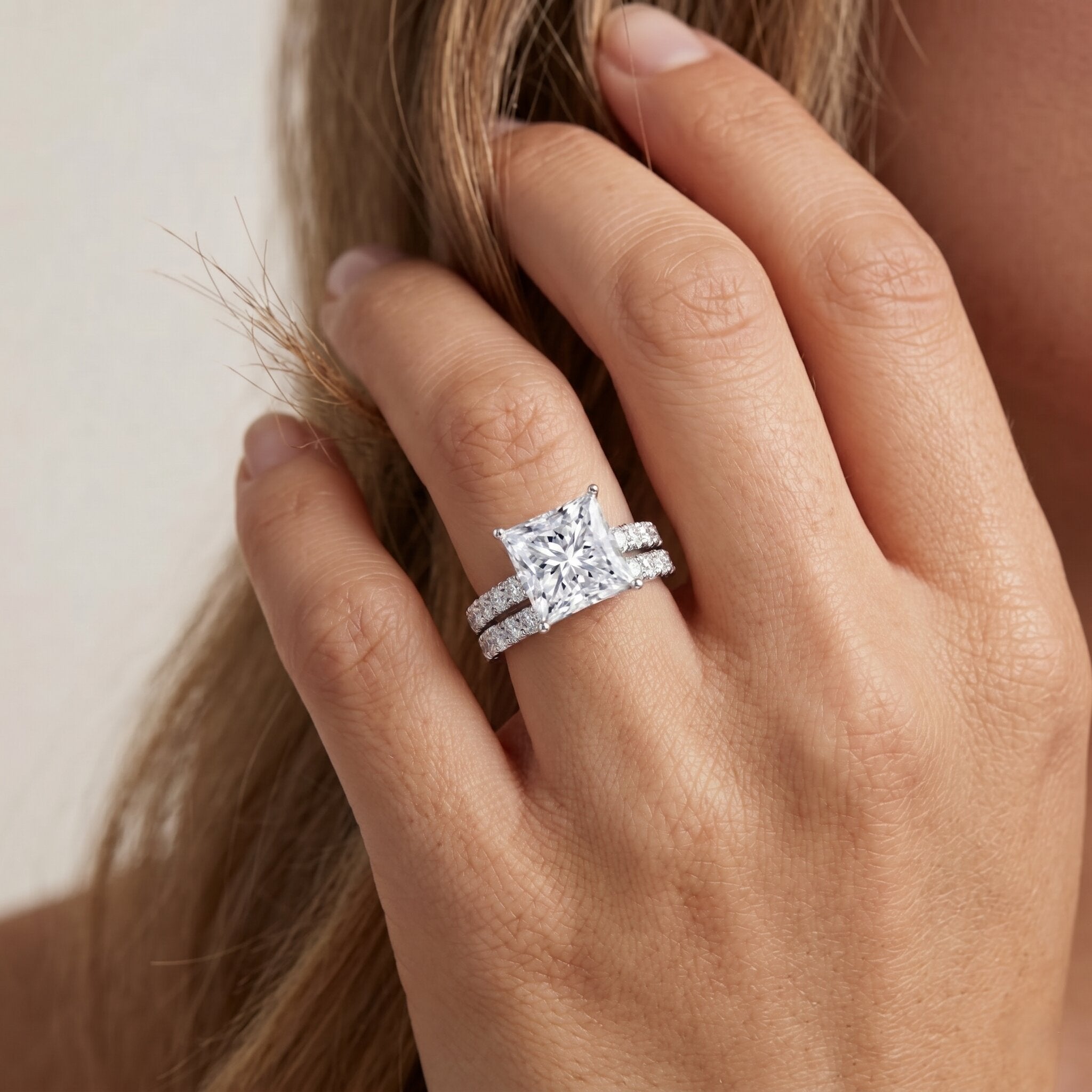 IGI Certified 3 Carat Princess Cut Lab Grown Diamond Wedding Ring Set Lab - ( E-VS1 ) - Rosec Jewels