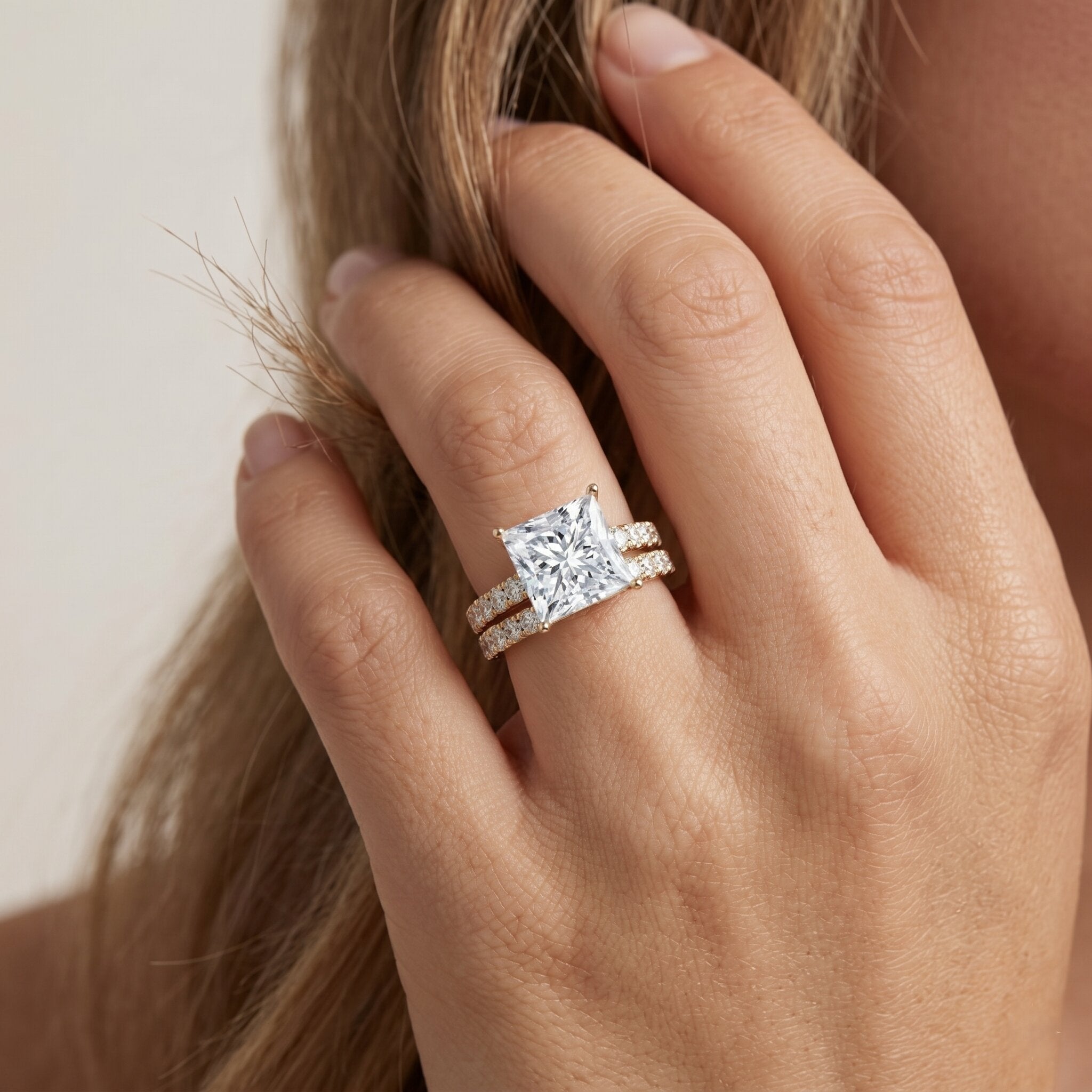 IGI Certified 3 Carat Princess Cut Lab Grown Diamond Wedding Ring Set Lab - ( EF-VS ) - Rosec Jewels