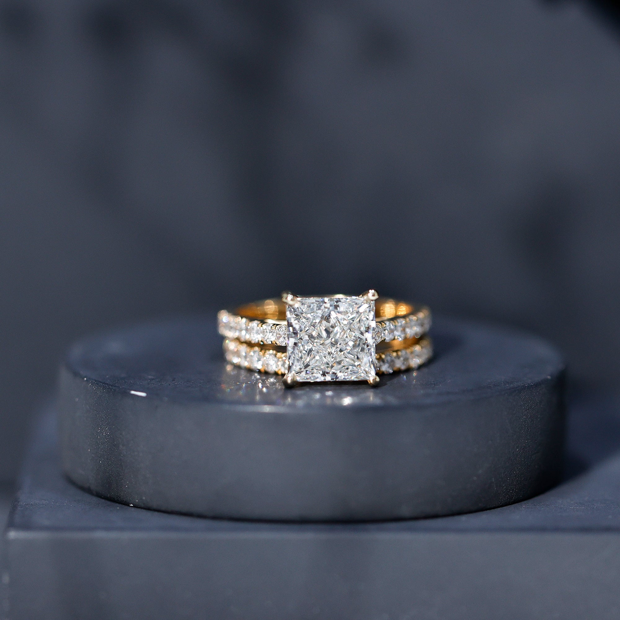 IGI Certified 4 Carat Princess Cut Lab Grown Diamond Engagement Ring With Wedding Band Lab - ( E-VS1 ) - Rosec Jewels