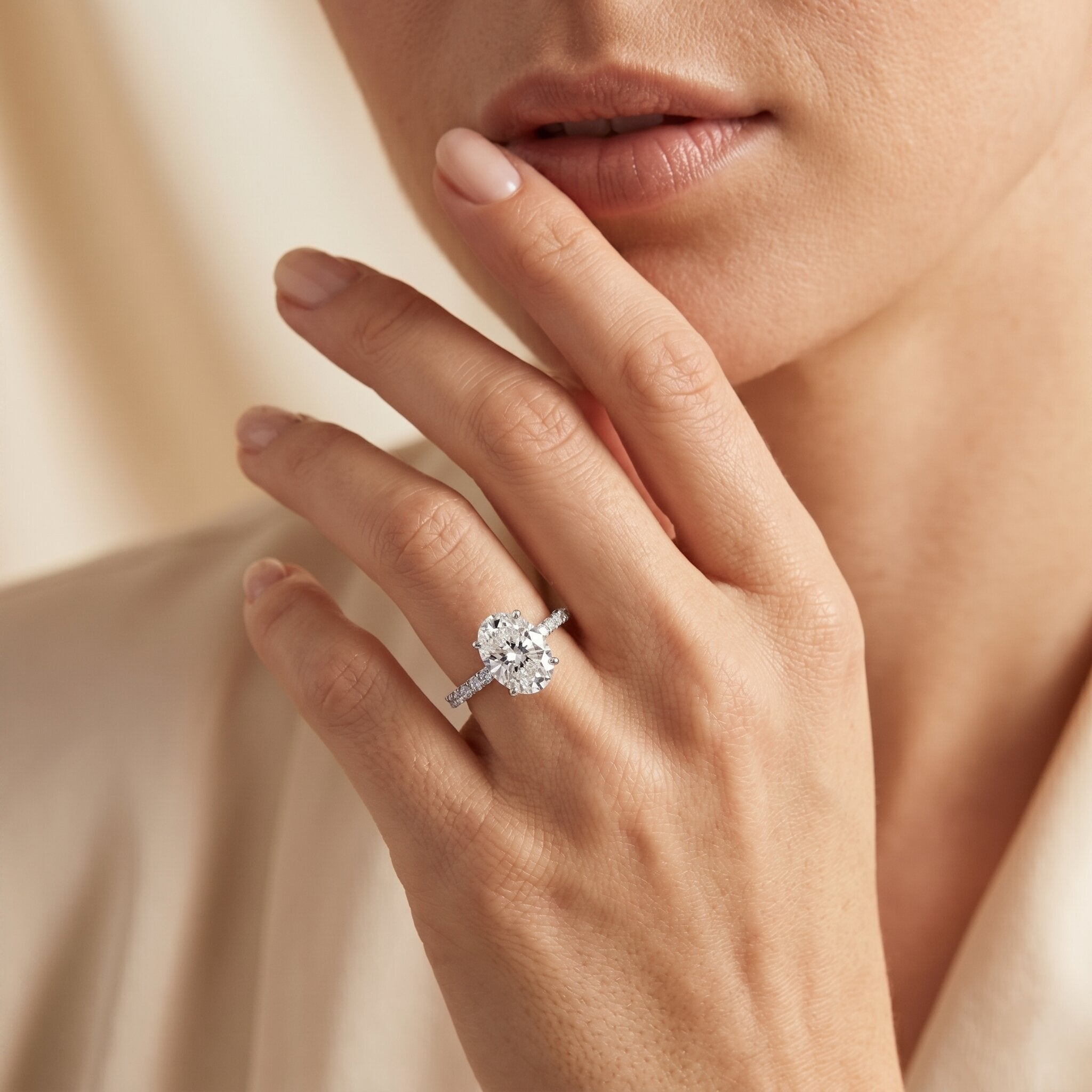 Lab Grown 2 Carat Diamond Oval Engagement Ring with IGI Certificate Lab - ( EF-VS ) - Rosec Jewels