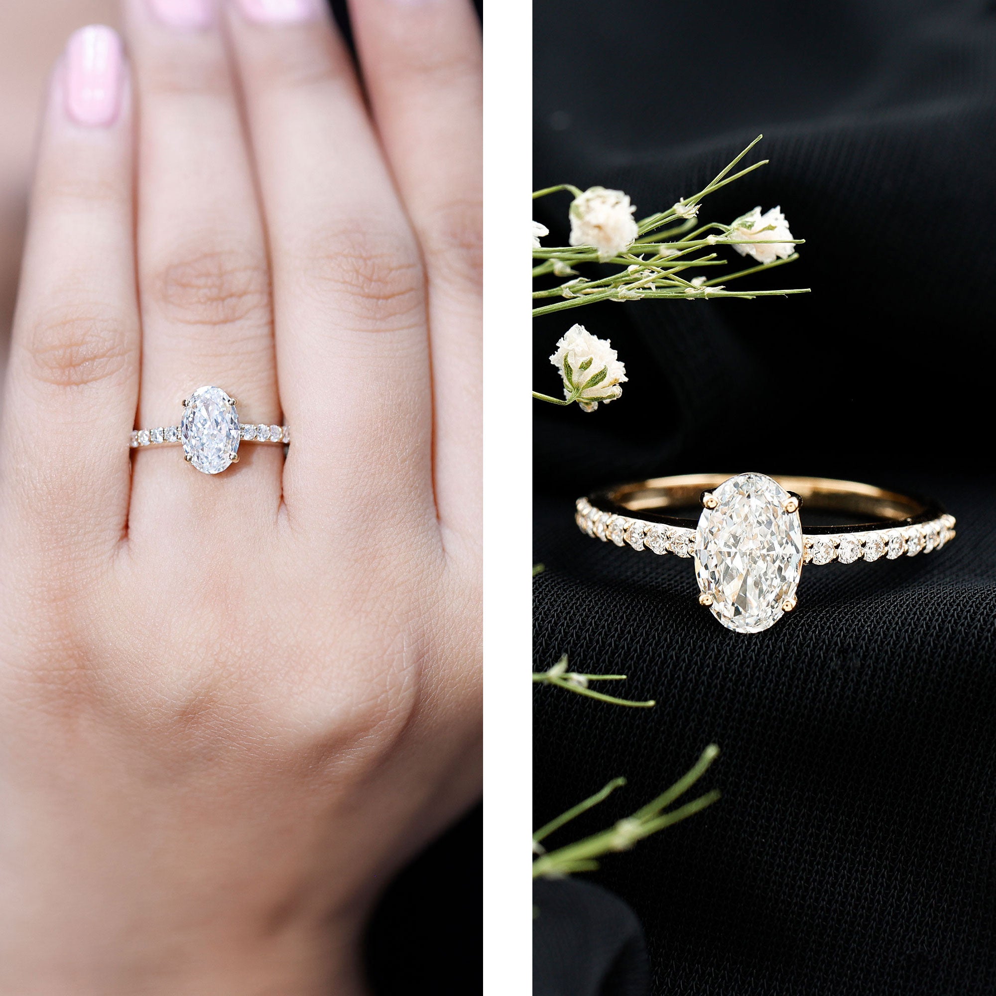 Lab Grown 2 Carat Diamond Oval Engagement Ring with IGI Certificate Lab - ( E-VS1 ) - Rosec Jewels