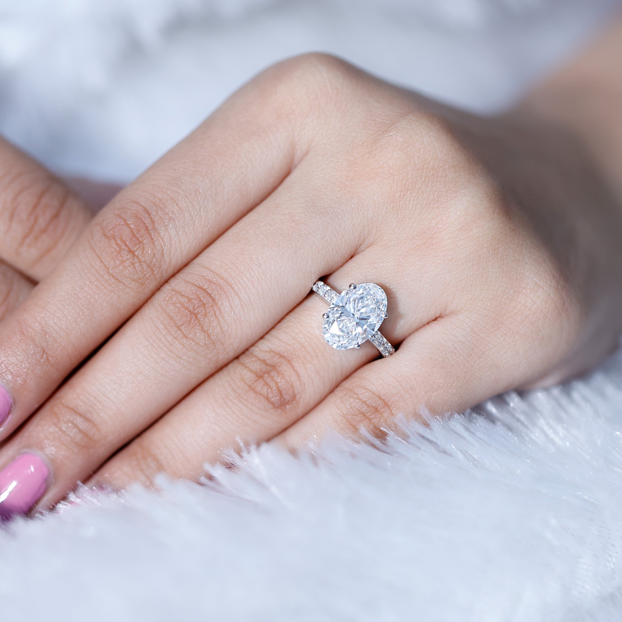 IGI Certified 4 Carat Oval Lab Grown Diamond Huge Engagement Ring Lab - ( E-VS1 ) - Rosec Jewels