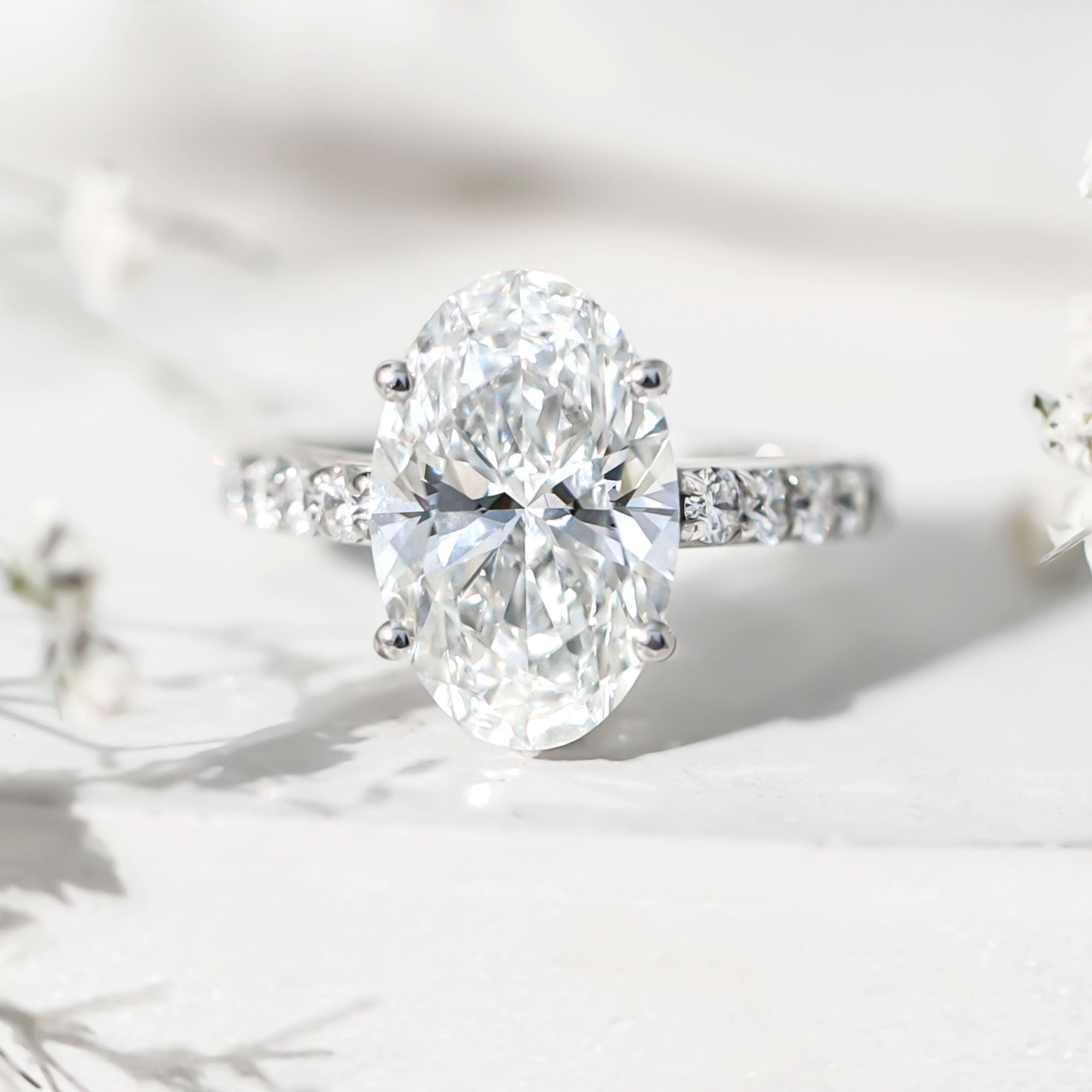 5 Carat Big Lab Grown Diamond Oval Engagement Ring with IGI Certificate Lab - ( E-VS1 ) - Rosec Jewels