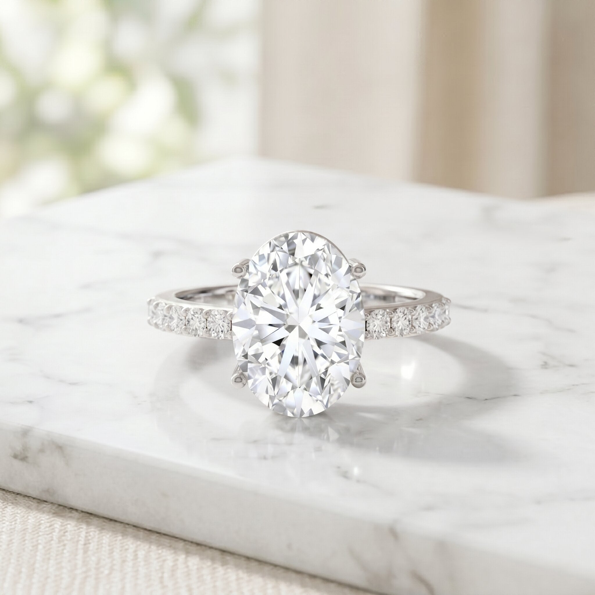 5 Carat Big Lab Grown Diamond Oval Engagement Ring with IGI Certificate Lab - ( E-VS1 ) - Rosec Jewels