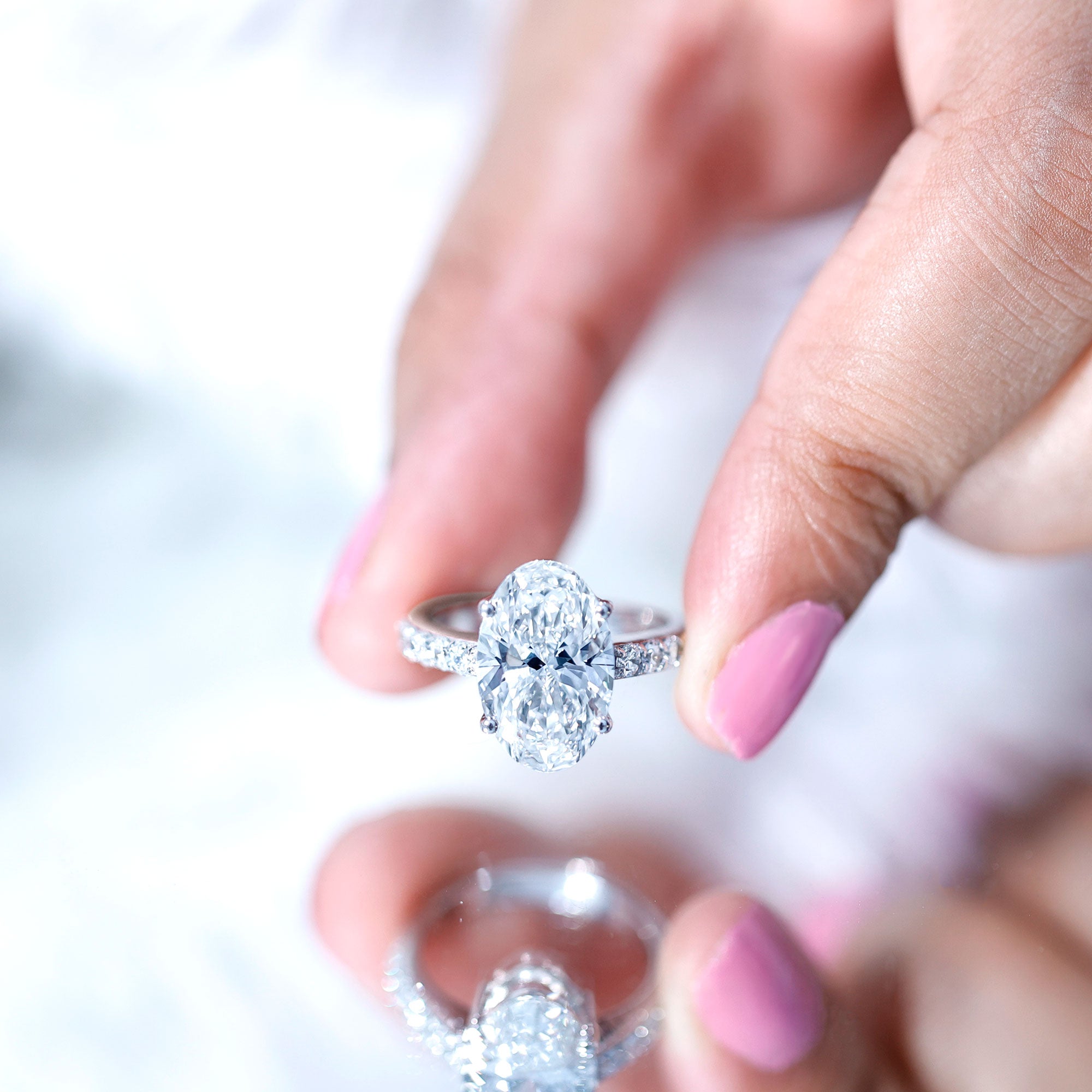 5 Carat Big Lab Grown Diamond Oval Engagement Ring with IGI Certificate Lab - ( E-VS1 ) - Rosec Jewels