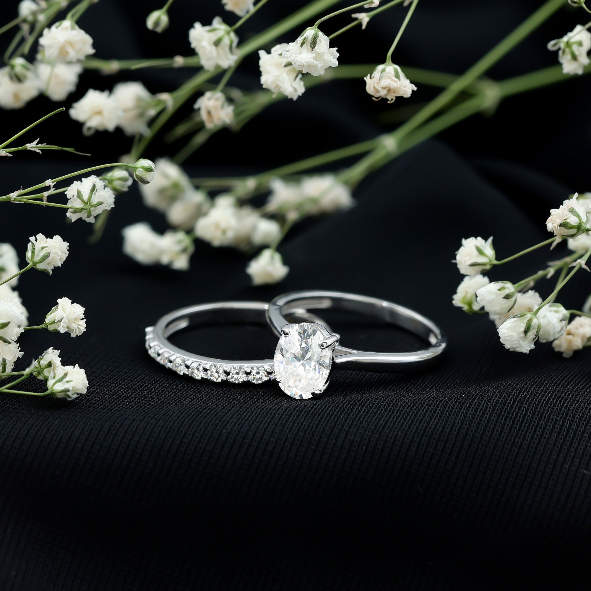 IGI Certified Lab Grown Diamond Oval Engagement Ring with Wedding Band Lab - ( E-VS1 ) - Rosec Jewels