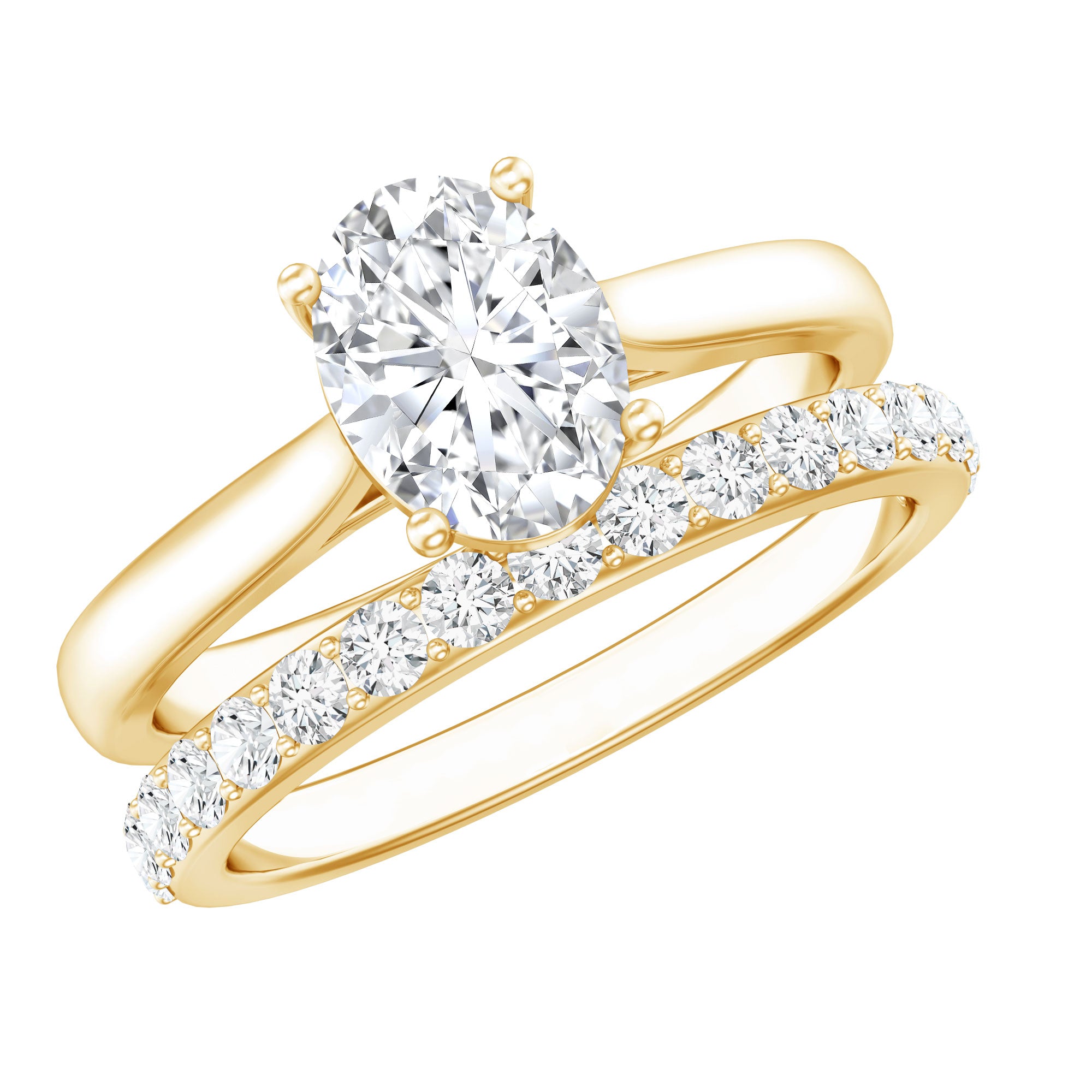 IGI Certified Lab Grown Diamond Oval Engagement Ring with Wedding Band Lab - ( E-VS1 ) - Rosec Jewels