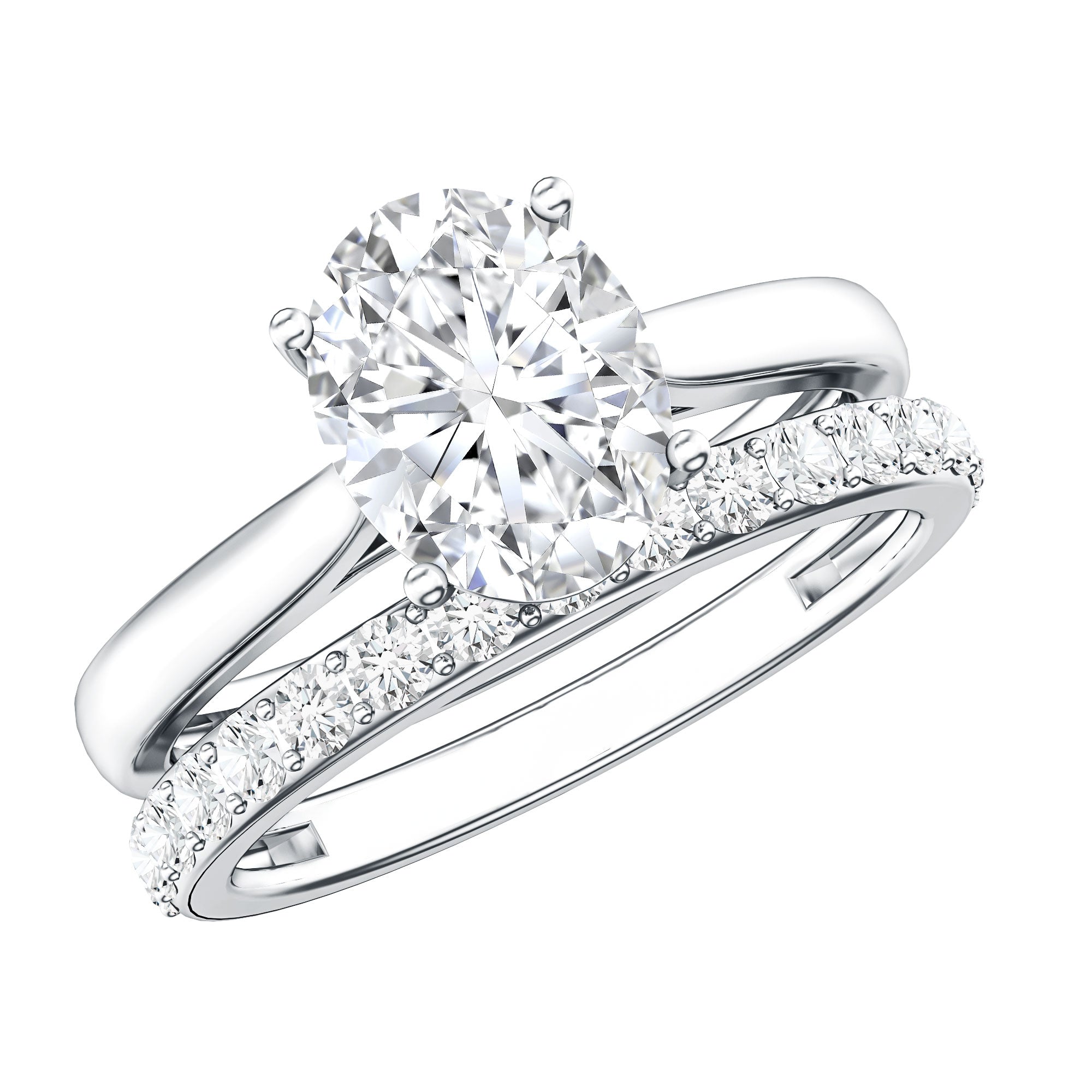 IGI Certified 2 Carat Oval Lab Grown Diamond Bridal Ring Set of 2 Lab - ( E-VS1 ) - Rosec Jewels