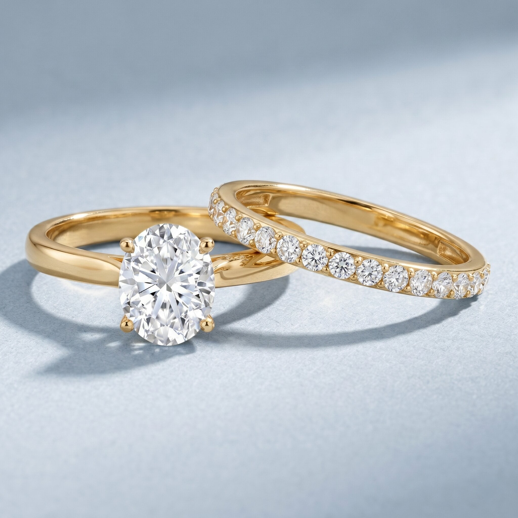 IGI Certified 2 Carat Oval Lab Grown Diamond Bridal Ring Set of 2 Lab - ( E-VS1 ) - Rosec Jewels