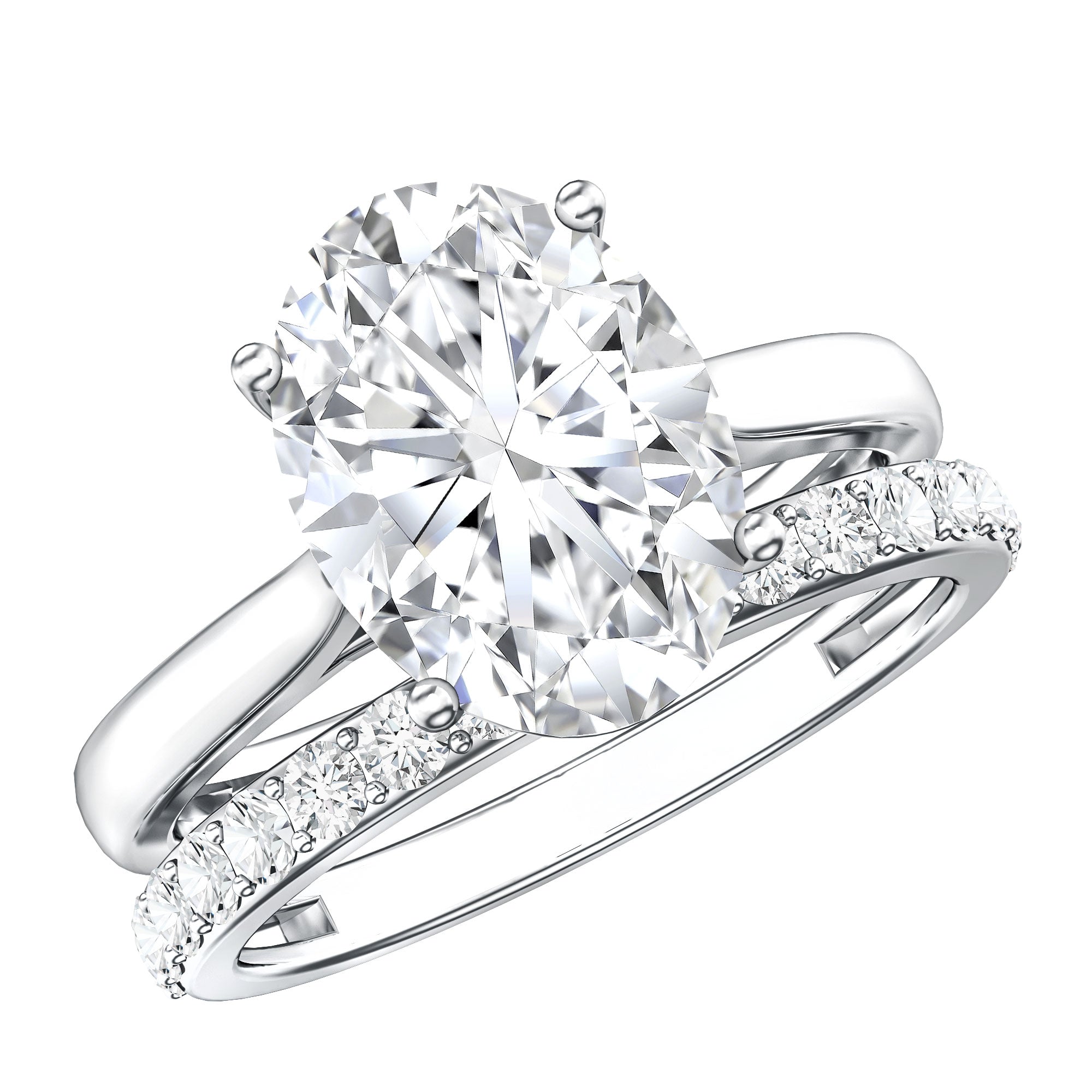 Rosec Jewels-Oval Shaped 3 Carat Lab Grown Diamond Solitaire Bridal Ring Set with IGI Certificate