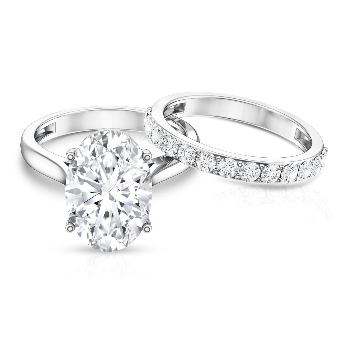IGI Certified 4 Carat Lab Grown Diamond Oval Wedding Ring Set for Women Lab - ( E-VS1 ) - Rosec Jewels