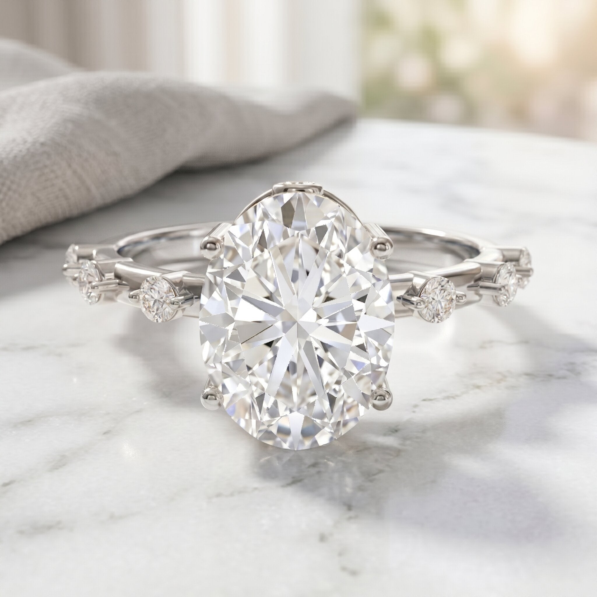 3 Carat Oval Lab Grown Diamond Solitaire Engagement Ring with IGI Certificate Lab - ( E-VS1 ) - Rosec Jewels