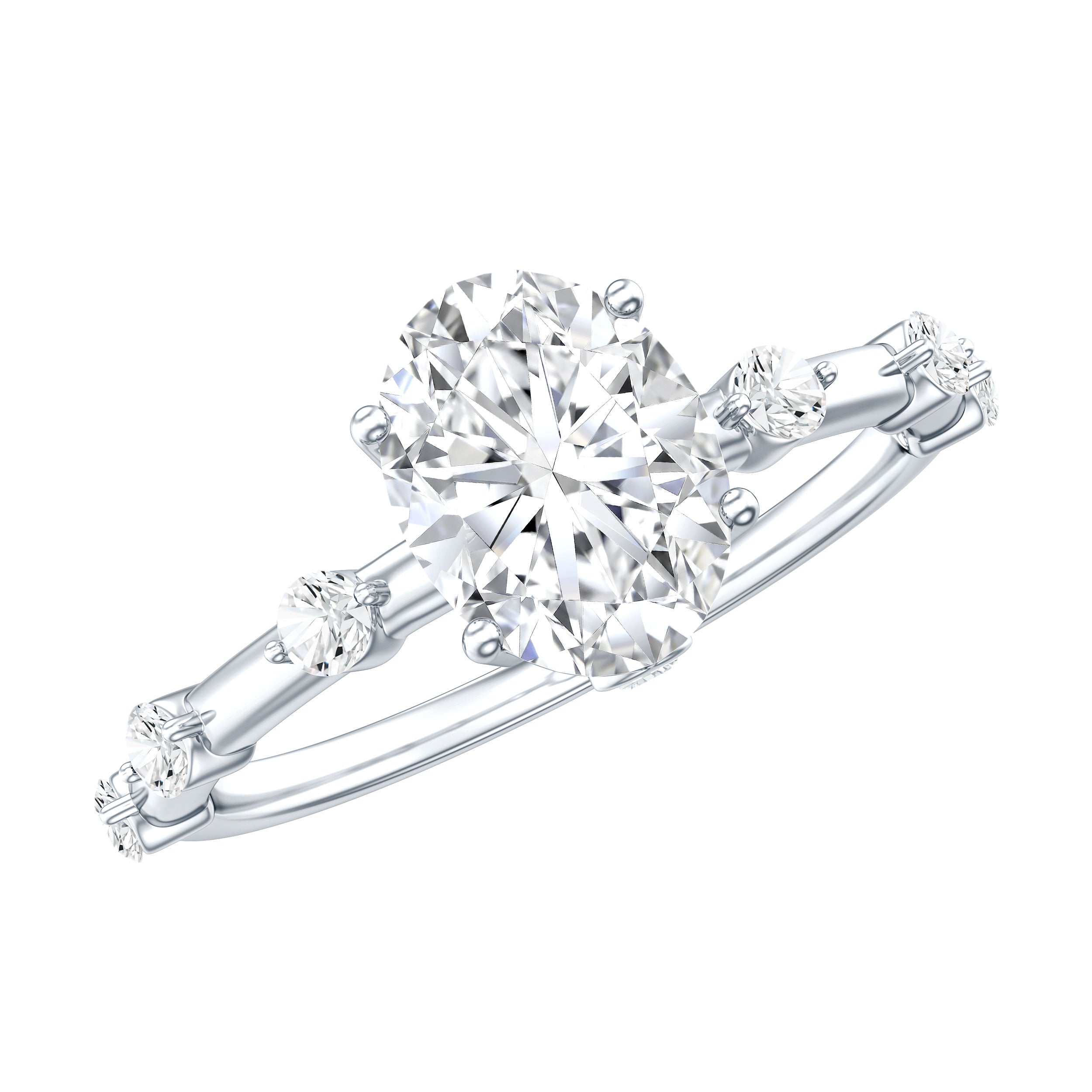 IGI Certified 1.2 Carat Oval Lab Grown Diamond Engagement Ring with Spaced Accent Lab - ( E-VS1 ) - Rosec Jewels