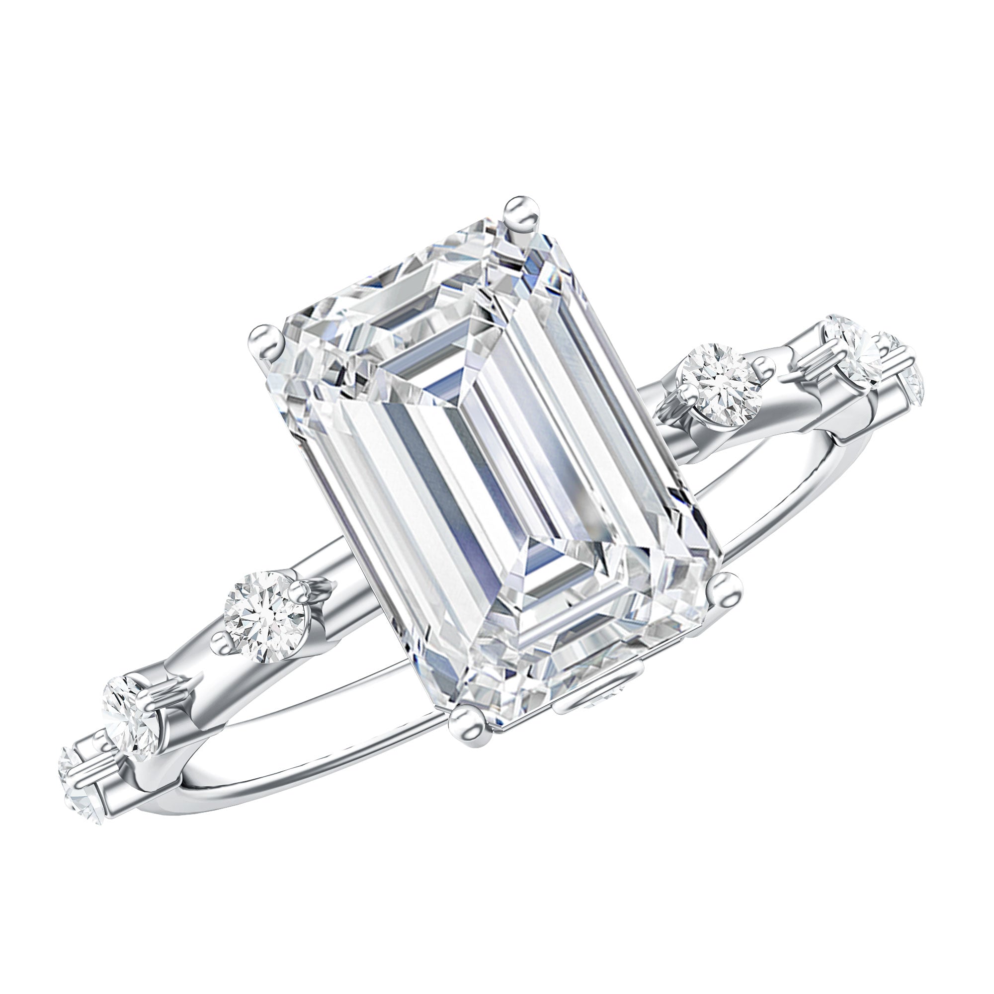IGI Certified 3 Carat Emerald Cut Lab Grown Diamond Engagement Ring Lab - ( E-VS1 ) - Rosec Jewels