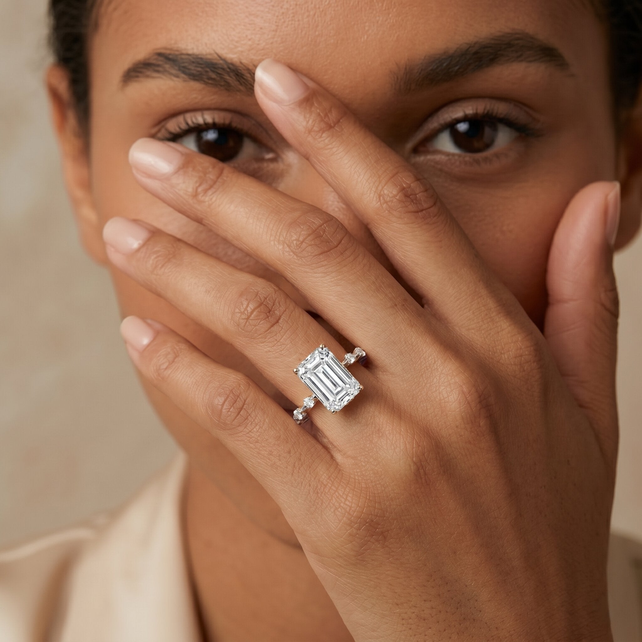 IGI Certified 3 Carat Emerald Cut Lab Grown Diamond Engagement Ring Lab - ( E-VS1 ) - Rosec Jewels