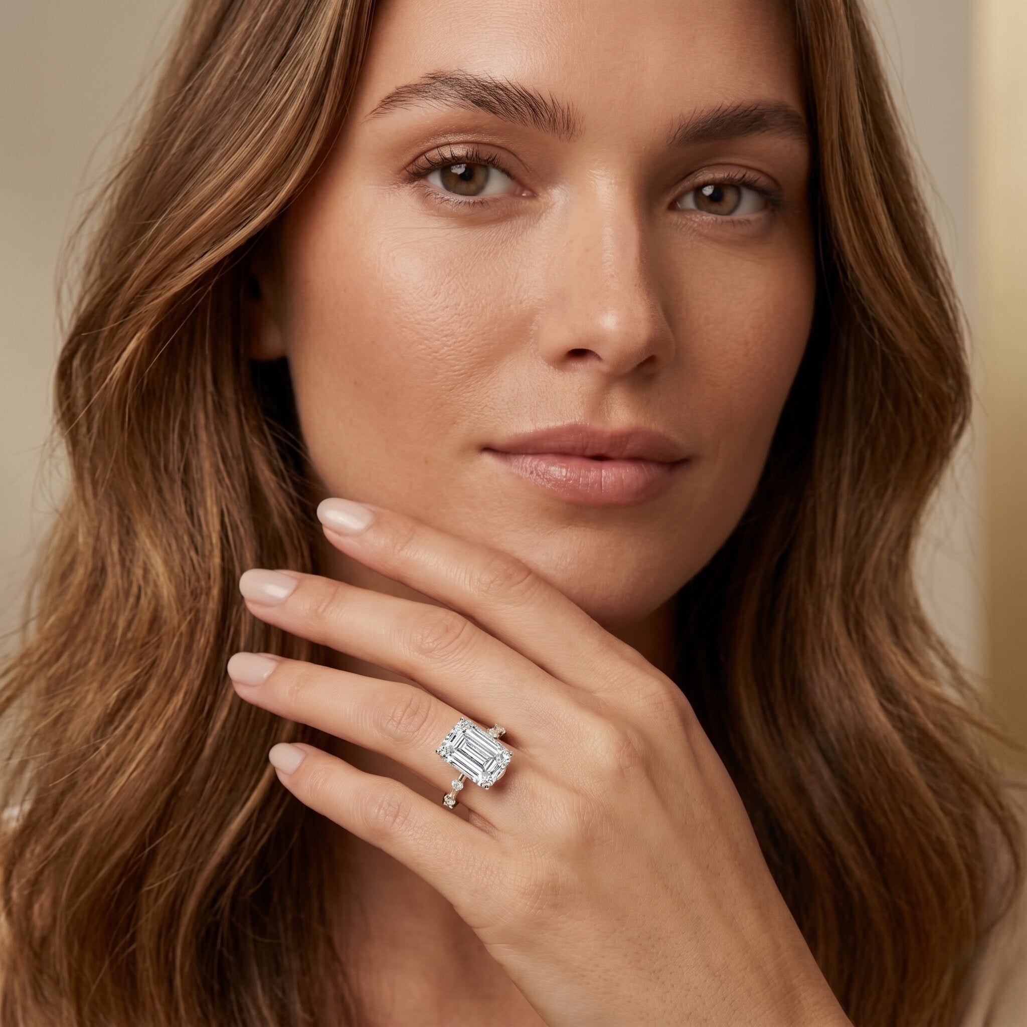 IGI Certified 3 Carat Emerald Cut Lab Grown Diamond Engagement Ring Lab - ( E-VS1 ) - Rosec Jewels