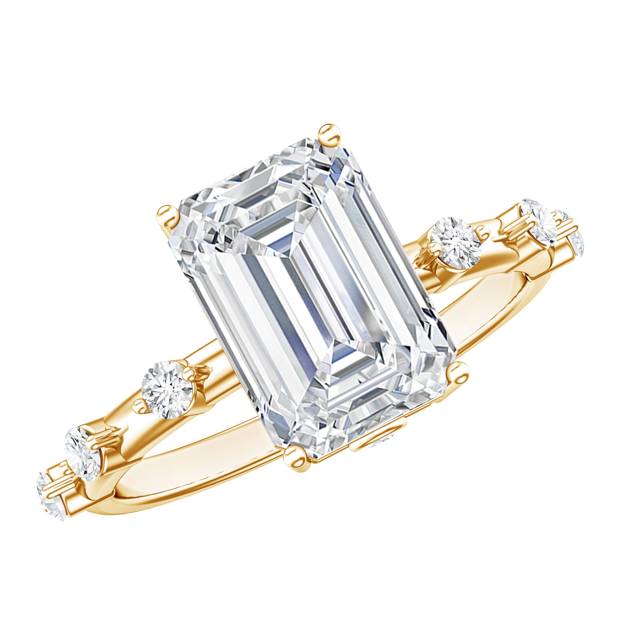 IGI Certified 3 Carat Emerald Cut Lab Grown Diamond Engagement Ring Lab - ( E-VS1 ) - Rosec Jewels