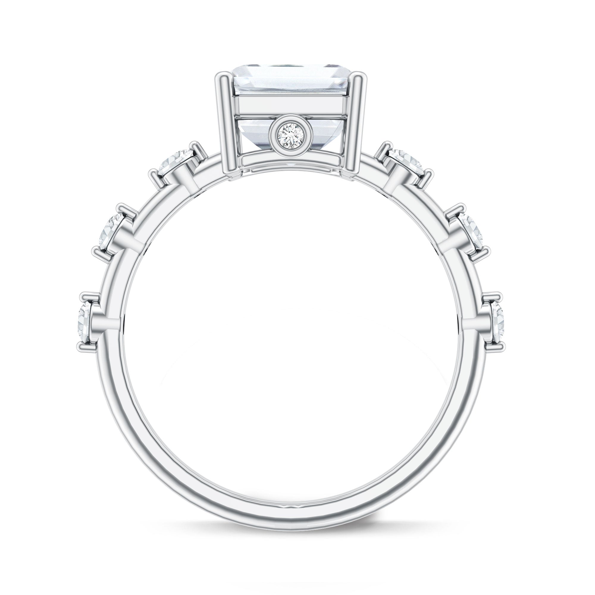 IGI Certified 4 Carat Lab Grown Emerald Cut Diamond Engagement Ring with Spaced Accent Lab - ( EF-VS ) - Rosec Jewels