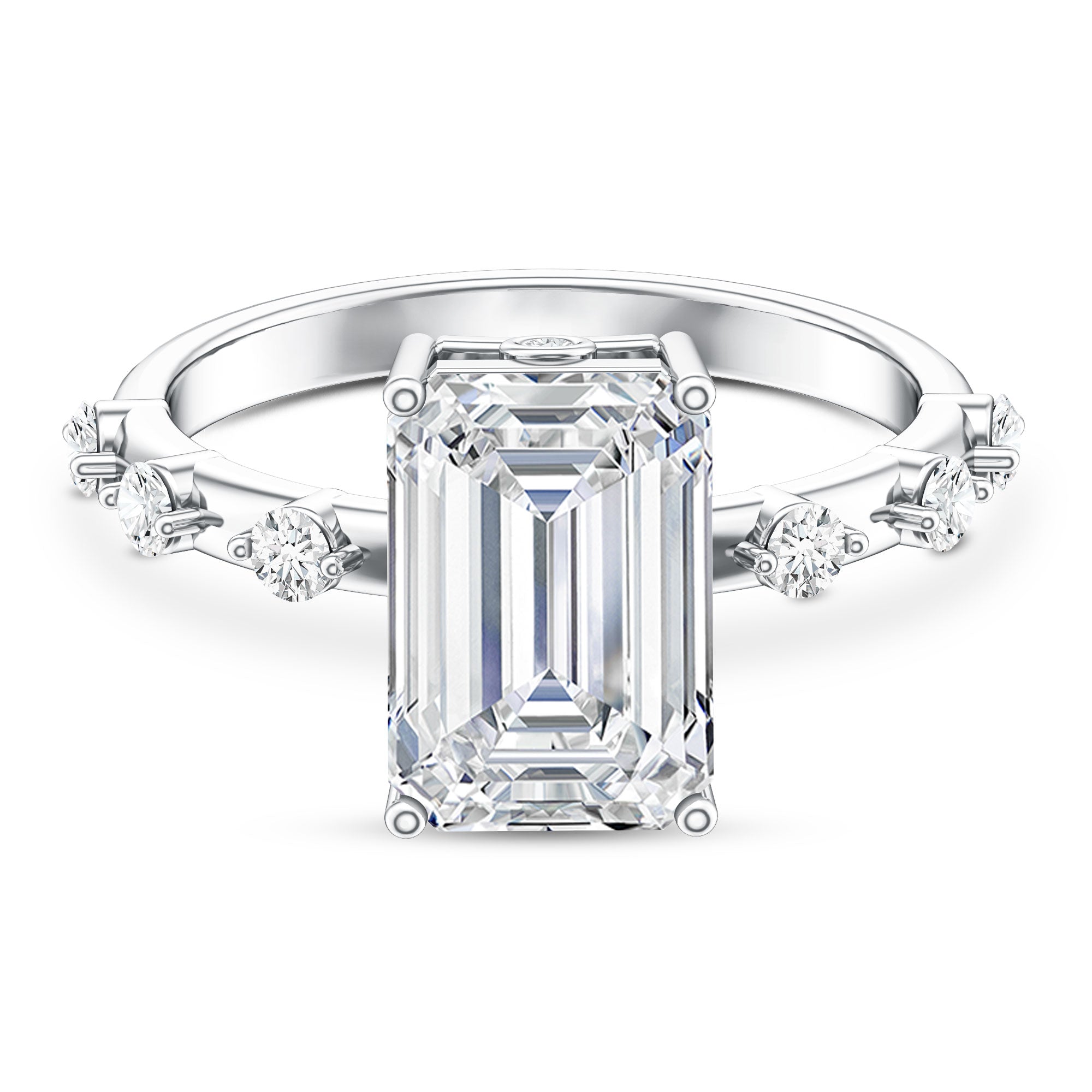 IGI Certified 4 Carat Lab Grown Emerald Cut Diamond Engagement Ring with Spaced Accent Lab - ( EF-VS ) - Rosec Jewels