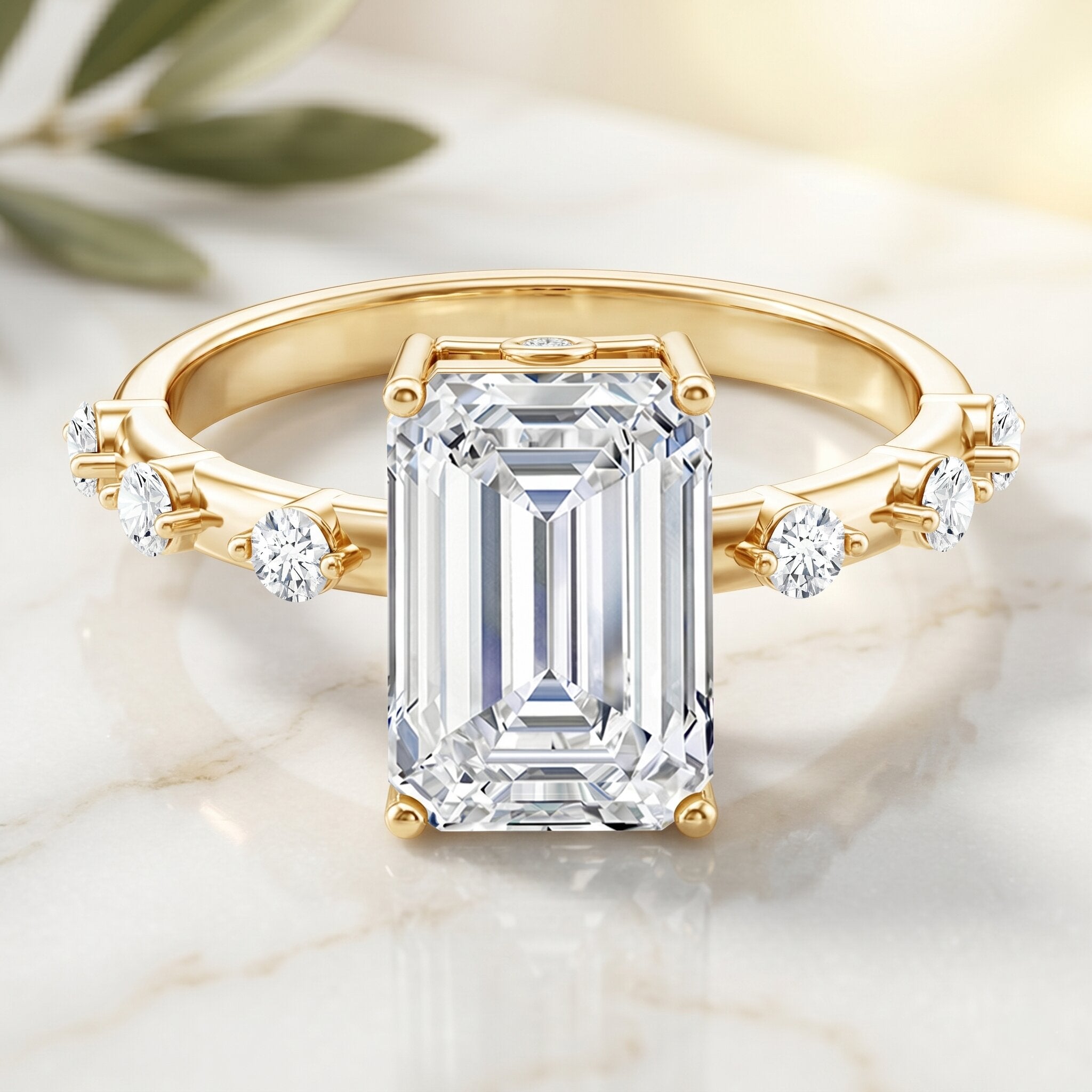 IGI Certified 4 Carat Lab Grown Emerald Cut Diamond Engagement Ring with Spaced Accent Lab - ( EF-VS ) - Rosec Jewels