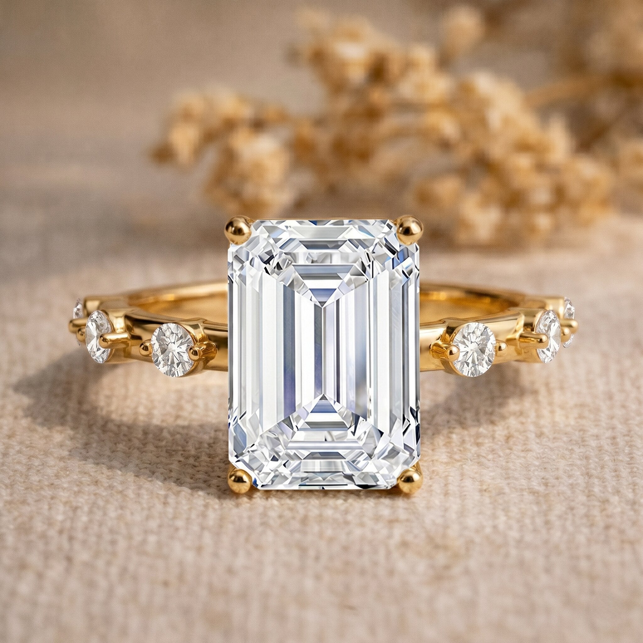 IGI Certified 4 Carat Lab Grown Emerald Cut Diamond Engagement Ring with Spaced Accent Lab - ( E-VS1 ) - Rosec Jewels