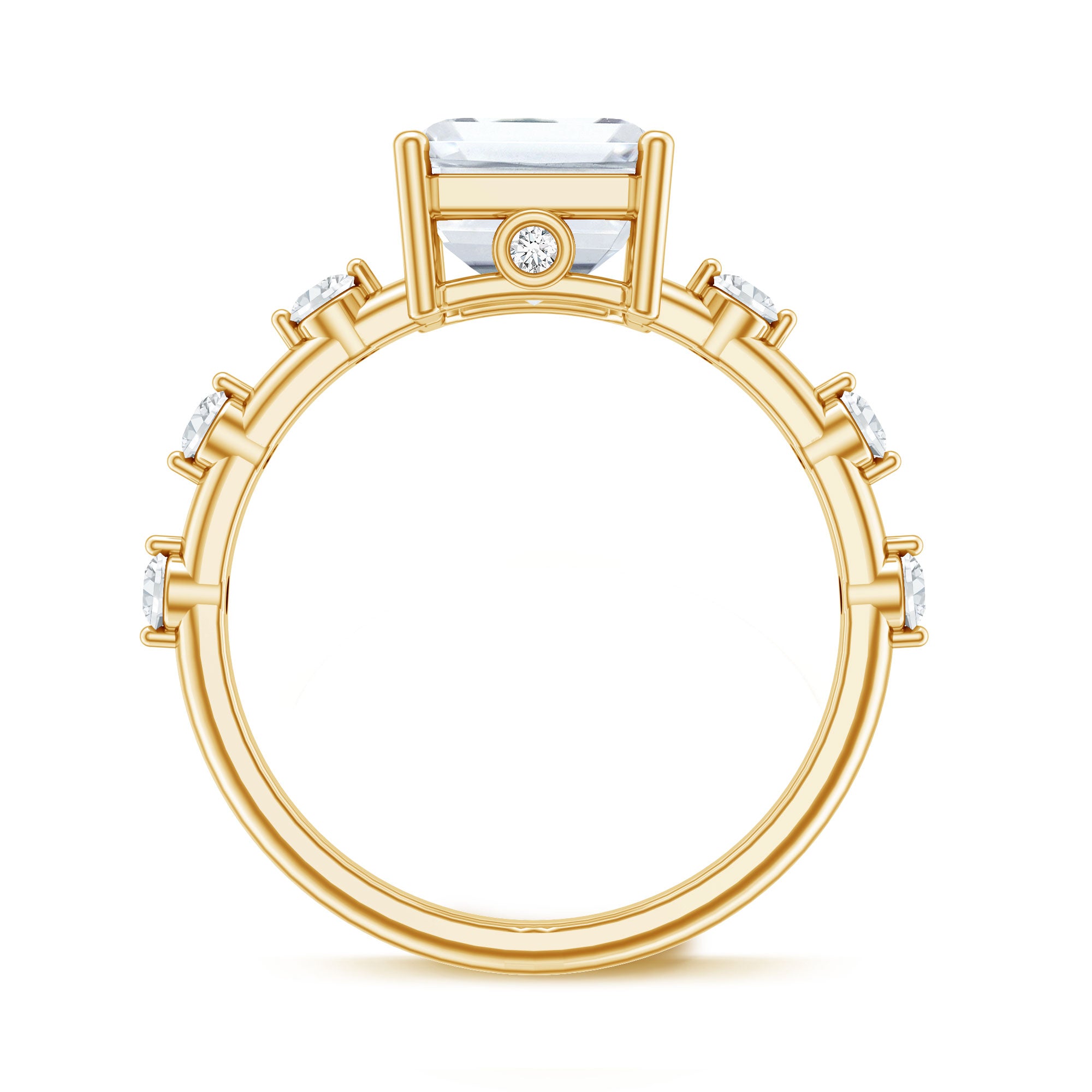 IGI Certified 4 Carat Lab Grown Emerald Cut Diamond Engagement Ring with Spaced Accent Lab - ( EF-VS ) - Rosec Jewels