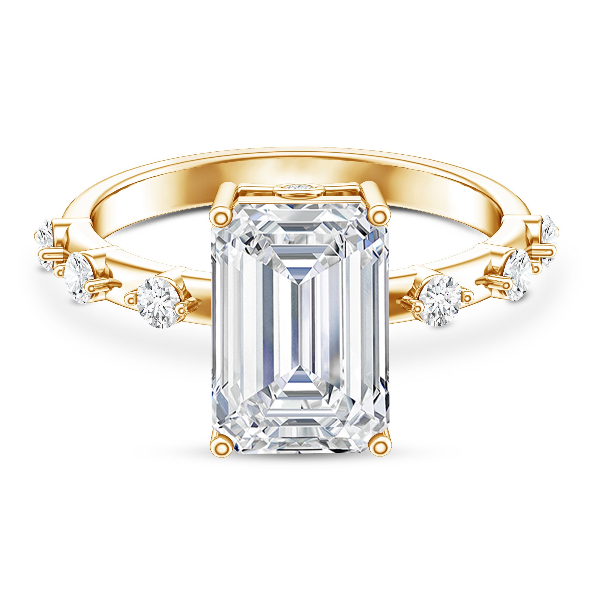 IGI Certified 4 Carat Lab Grown Emerald Cut Diamond Engagement Ring with Spaced Accent Lab - ( EF-VS ) - Rosec Jewels