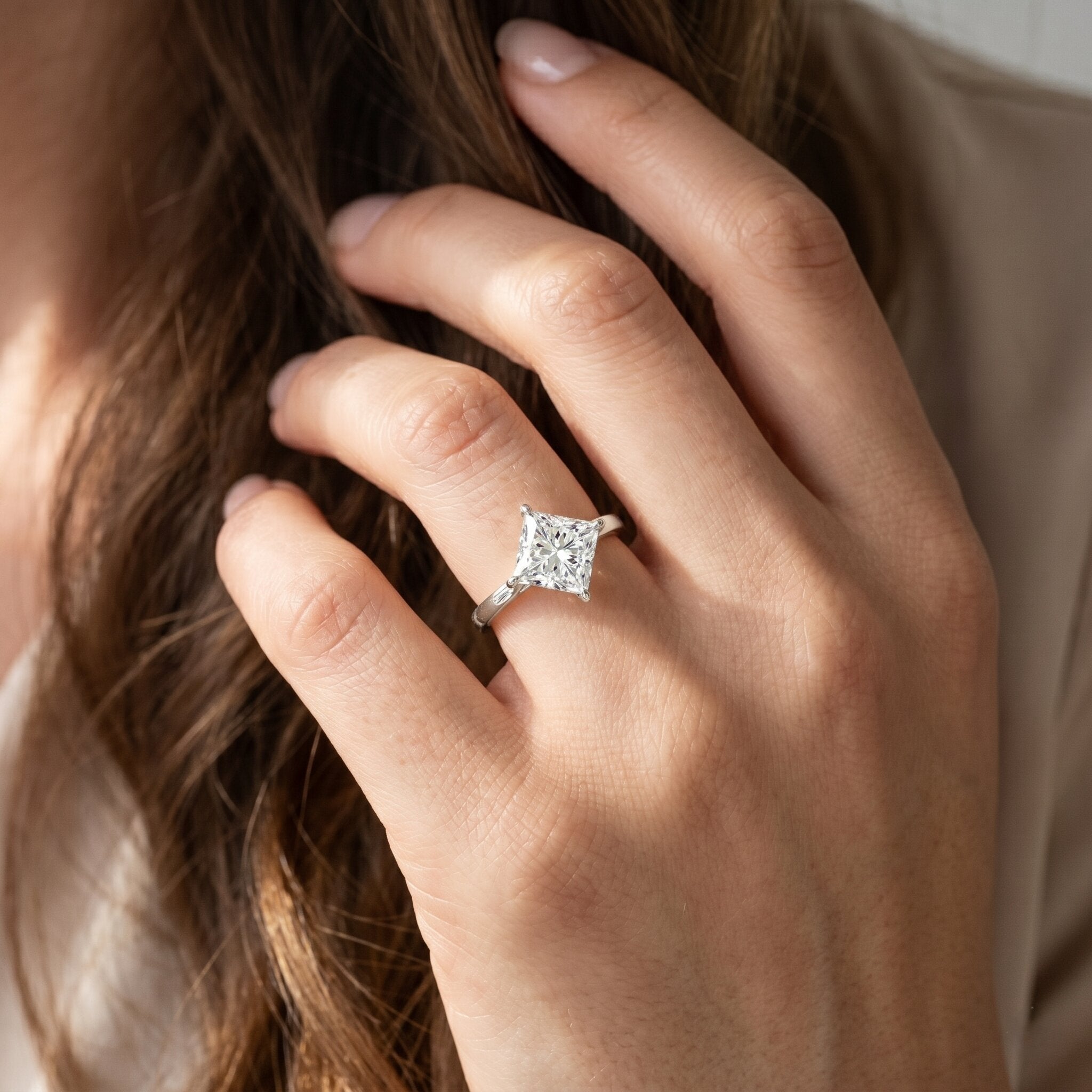 Solitaire 2 Carat Lab Grown Diamond Princess Cut Engagement Ring IGI Certified Lab - ( EF-VS ) - Rosec Jewels