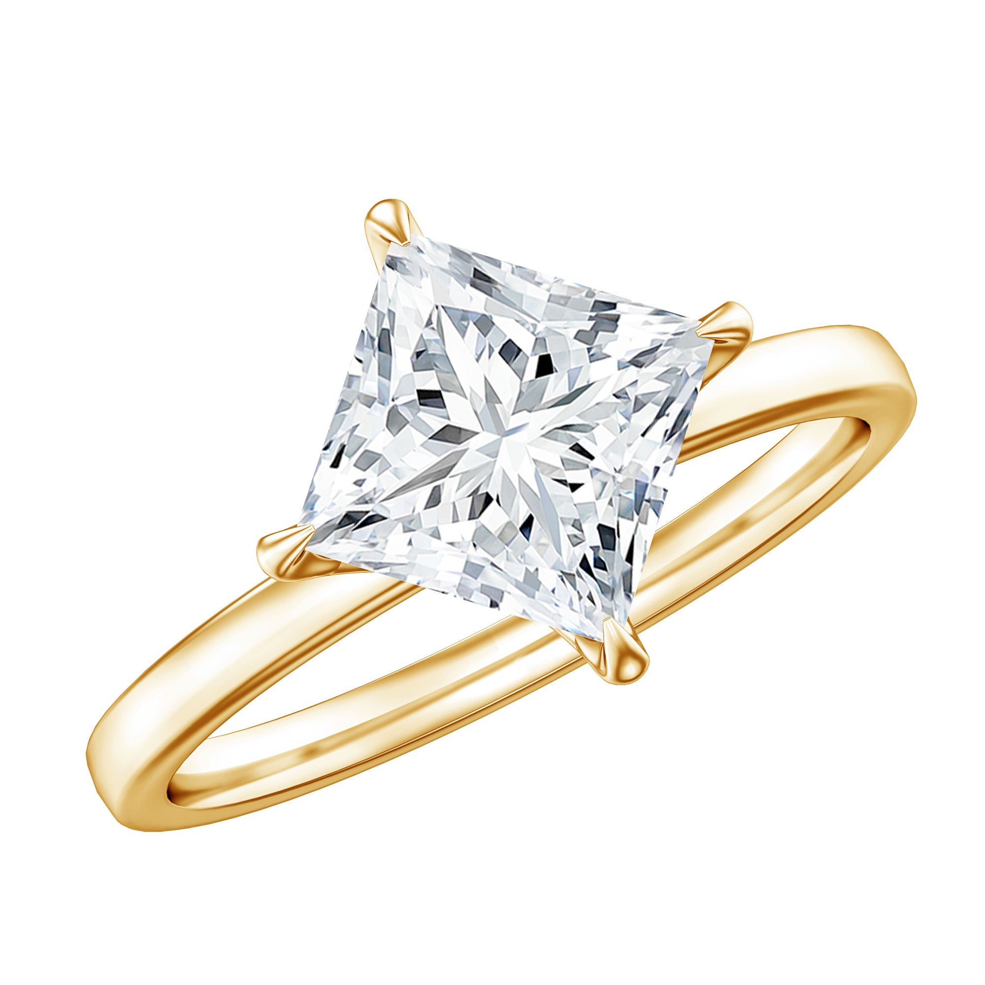 Solitaire 2 Carat Lab Grown Diamond Princess Cut Engagement Ring IGI Certified Lab - ( E-VS1 ) - Rosec Jewels