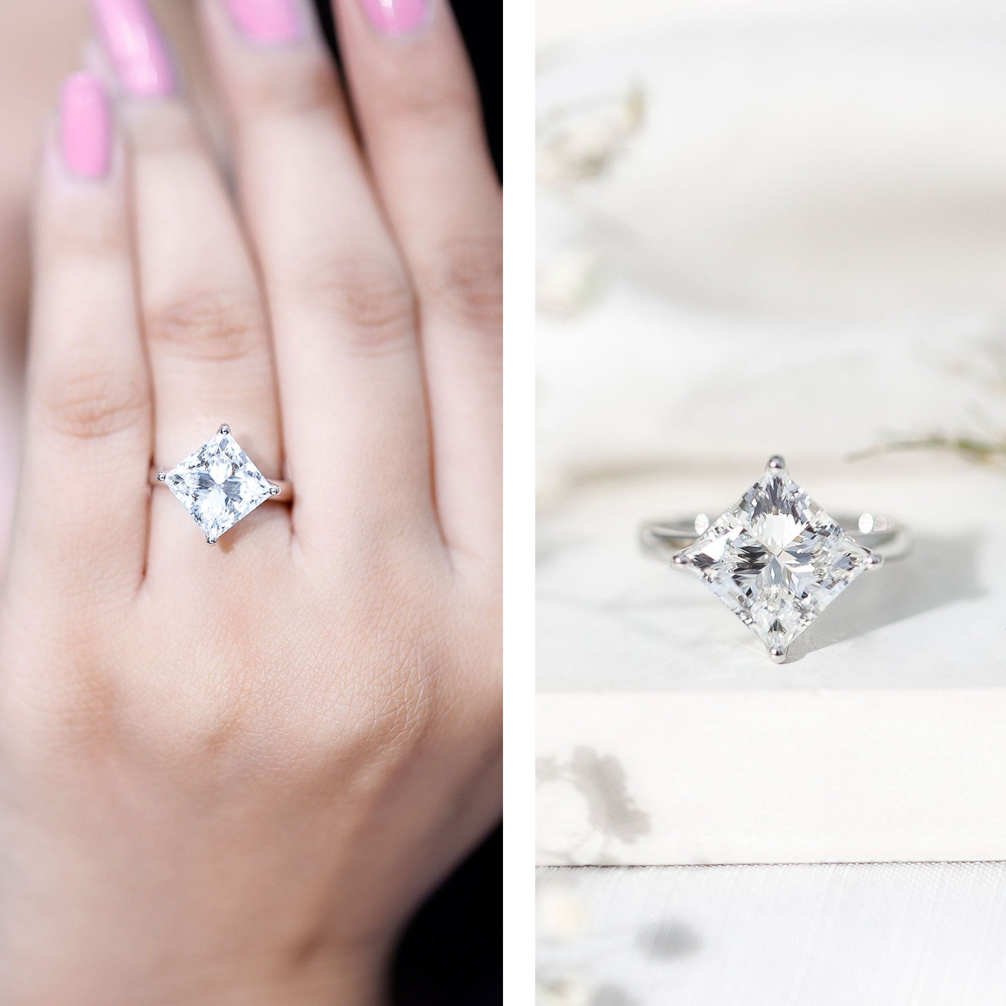 Solitaire 5 Carat Princess Cut Lab Grown Diamond Huge Engagement Ring with IGI Certificate Lab - ( E-VS1 ) - Rosec Jewels