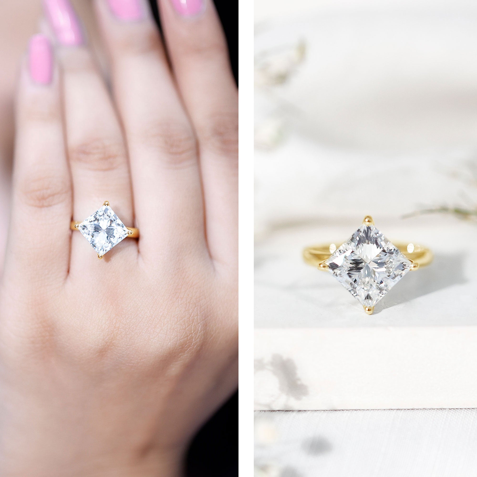 Solitaire 5 Carat Princess Cut Lab Grown Diamond Huge Engagement Ring with IGI Certificate Lab - ( E-VS1 ) - Rosec Jewels
