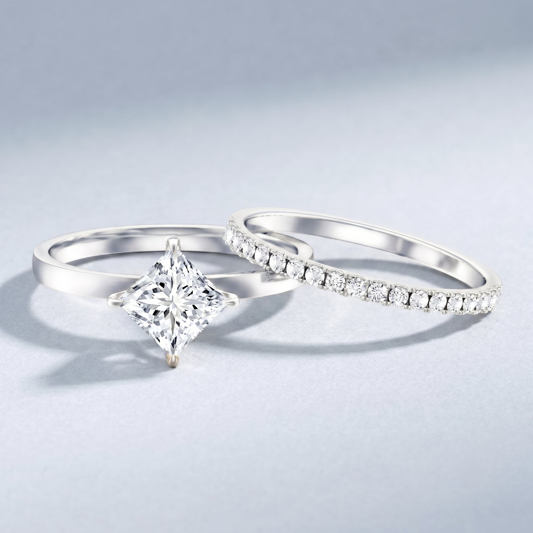 IGI Certified 1 Carat Lab Grown Diamond Princess Cut Bridal Ring Set Lab - ( EF-VS ) - Rosec Jewels