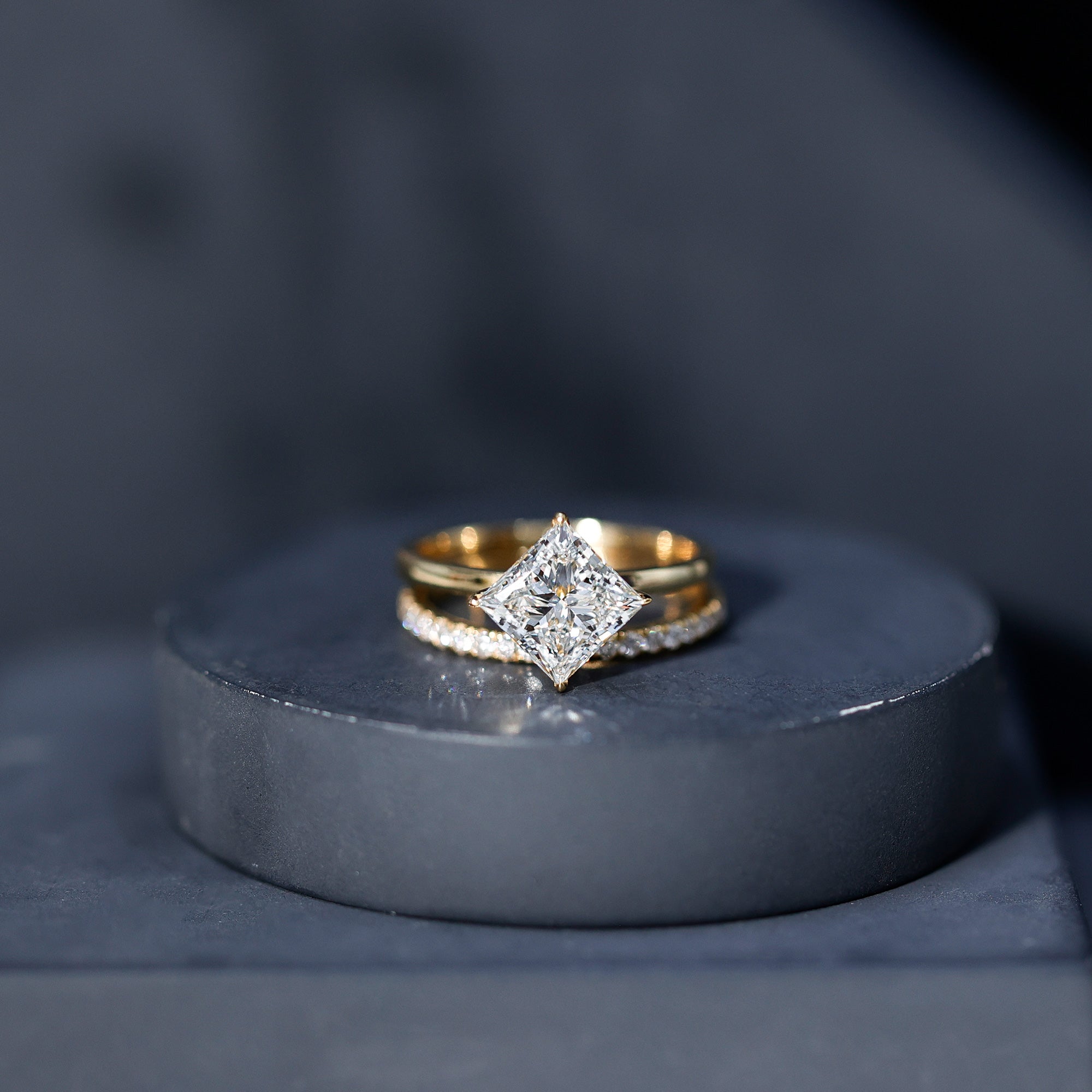 IGI Certified 2 Carat Lab Grown Diamond Princess Cut Bridal Ring Set for Her Lab - ( E-VS1 ) - Rosec Jewels
