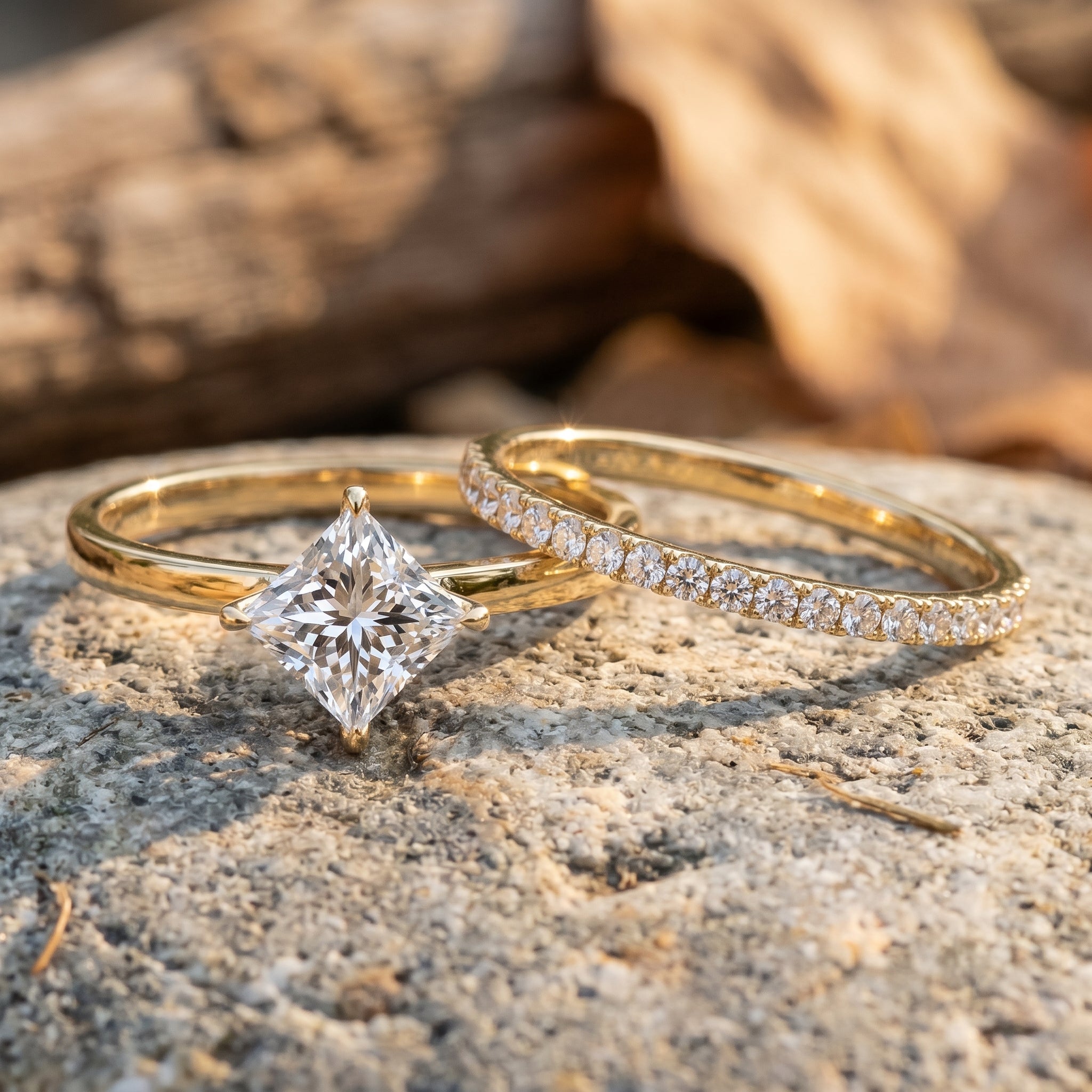 IGI Certified 1 Carat Lab Grown Diamond Princess Cut Bridal Ring Set Lab - ( EF-VS ) - Rosec Jewels