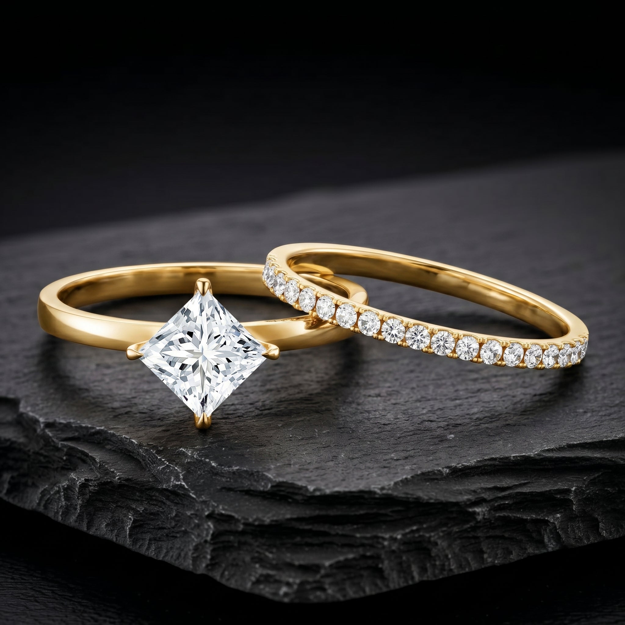 IGI Certified 1 Carat Lab Grown Diamond Princess Cut Bridal Ring Set Lab - ( EF-VS ) - Rosec Jewels