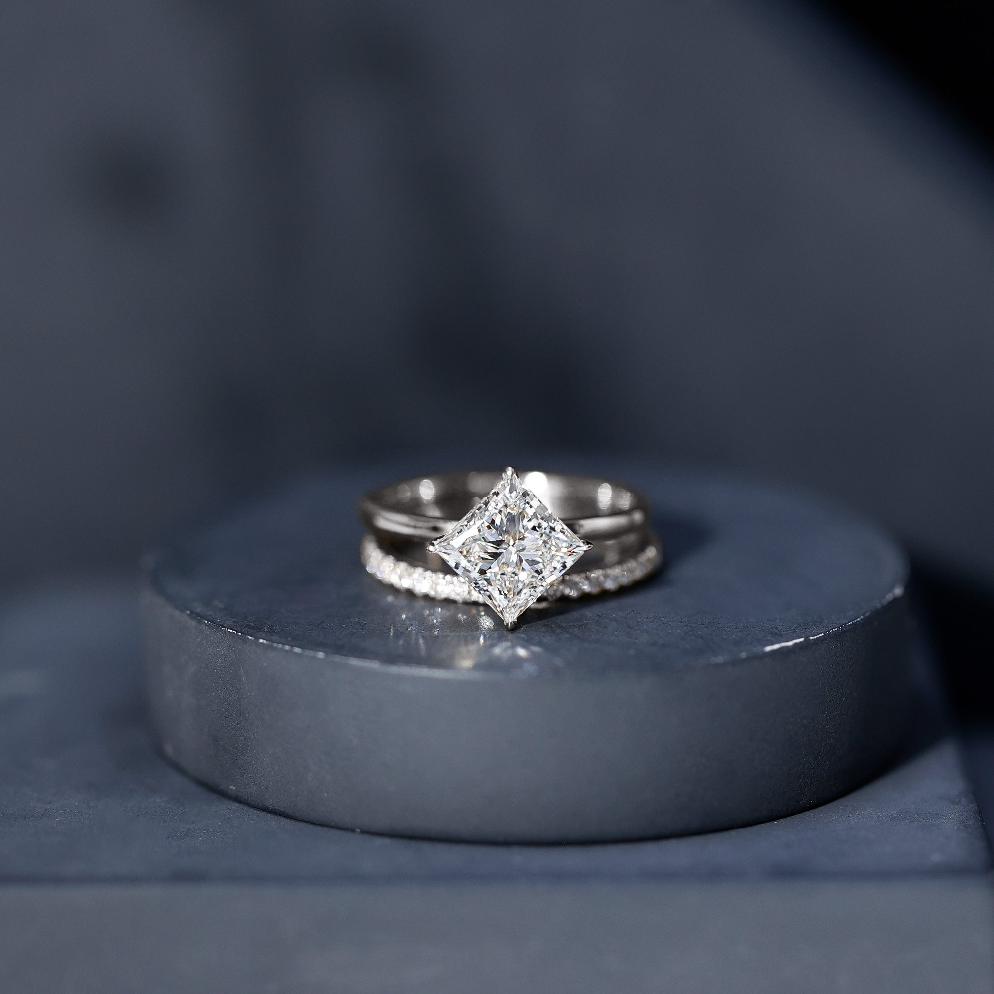 IGI Certified 2 Carat Lab Grown Diamond Princess Cut Bridal Ring Set for Her Lab - ( E-VS1 ) - Rosec Jewels