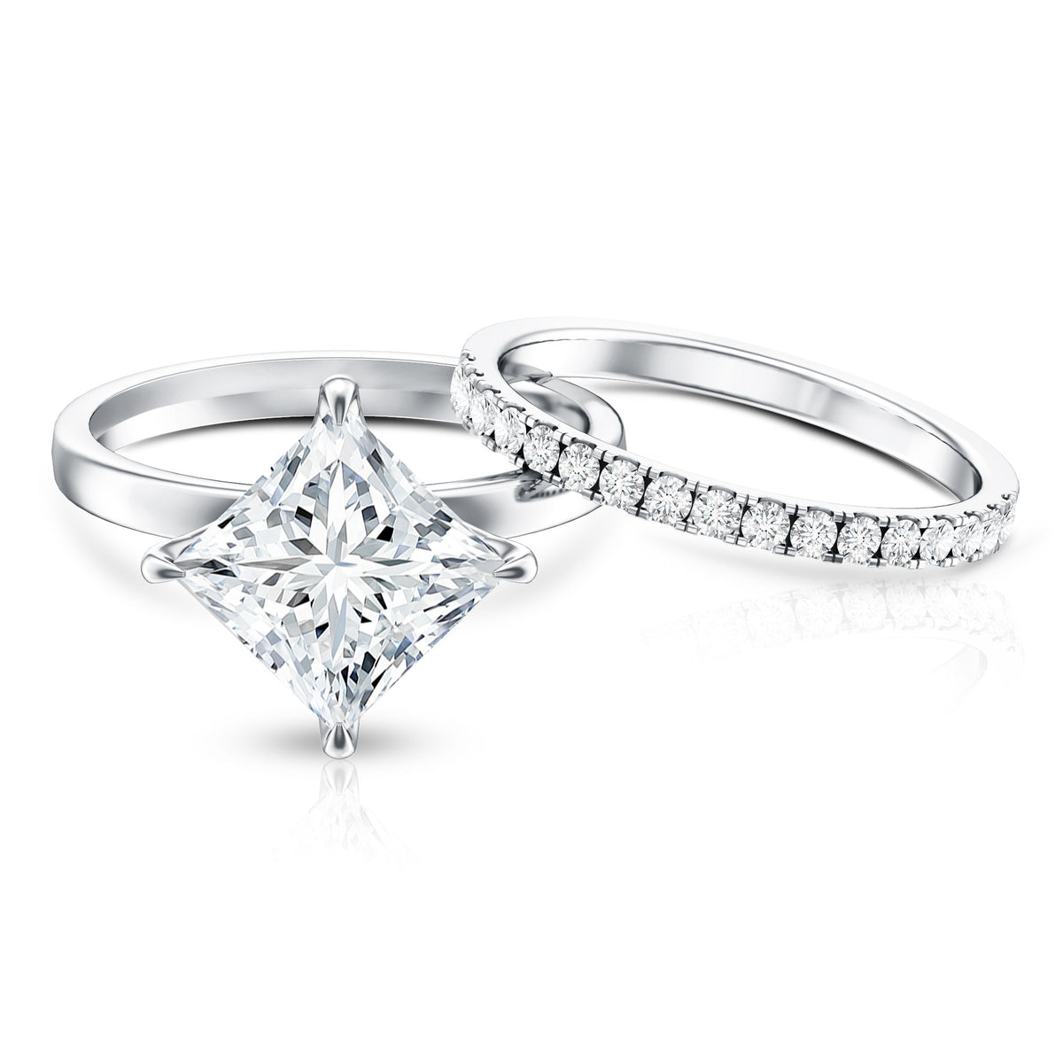 Rosec Jewels-IGI Certified 4 Carat Lab Grown Diamond Princess Cut Wedding Ring Set for Her