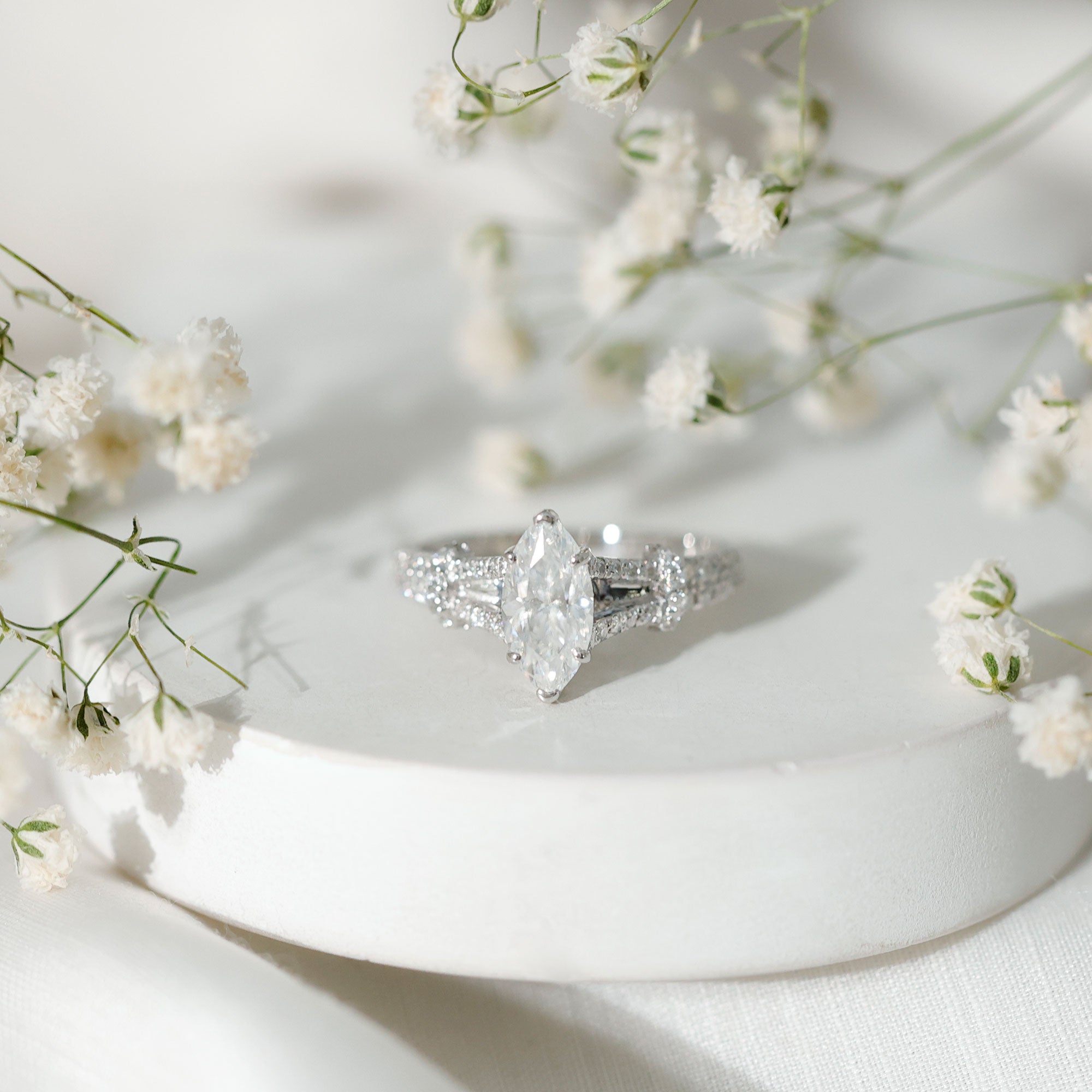 1 Carat Marquise Cut Lab Grown Diamond Split Shank Engagement Ring with IGI Certificate Lab - ( EF-VS ) - Rosec Jewels