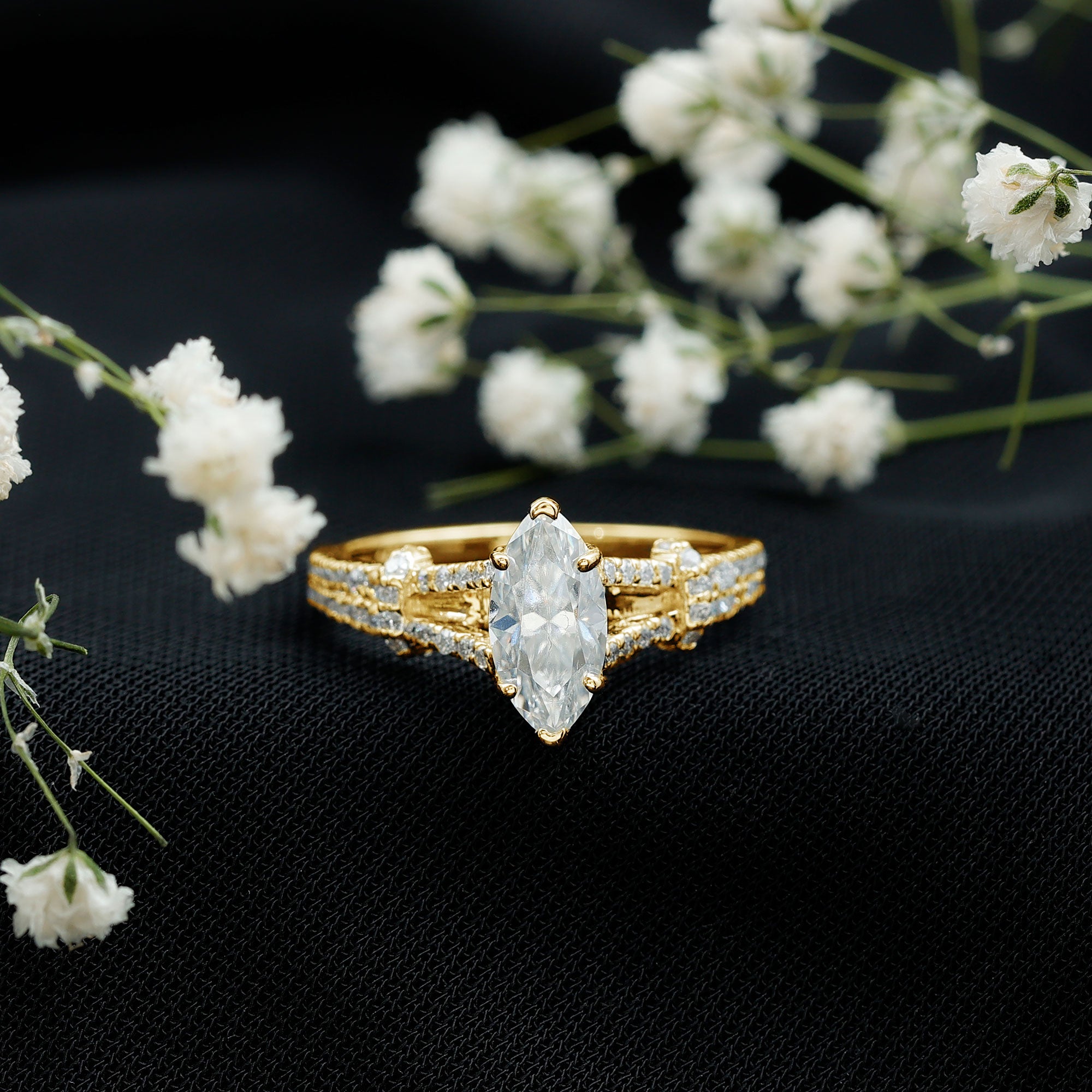 1 Carat Marquise Cut Lab Grown Diamond Split Shank Engagement Ring with IGI Certificate Lab - ( EF-VS ) - Rosec Jewels