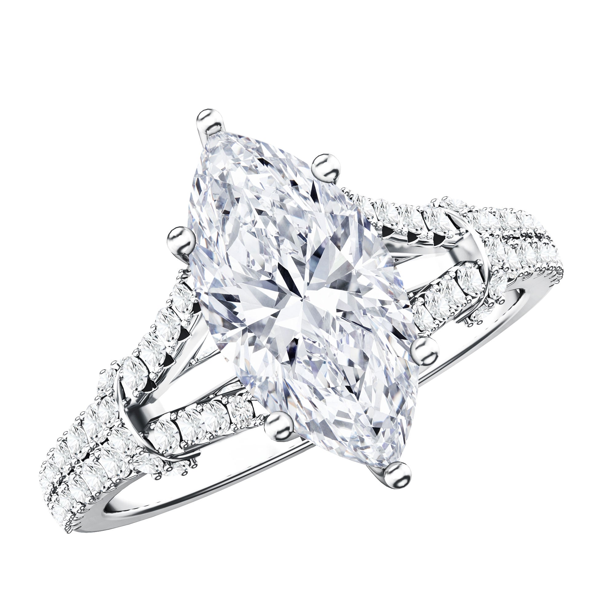 IGI Certified 2 Carat Lab Grown Marquise Diamond Engagement Ring with Split Shank Lab - ( E-VS1 ) - Rosec Jewels