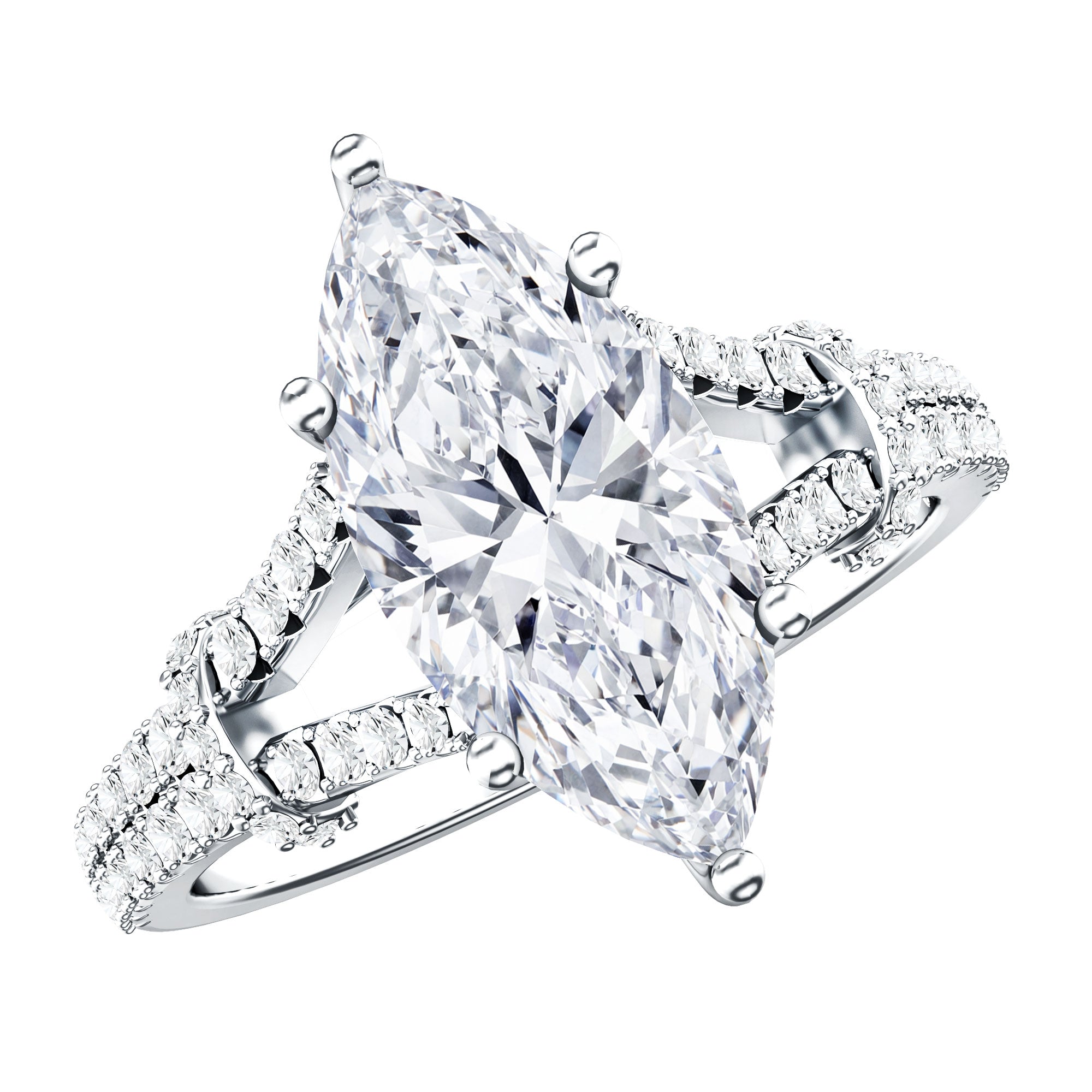 Vintage Inspired Marquise Cut Lab Grown Diamond Split Shank Engagement Ring IGI Certified 3 Carat Lab - ( E-VS1 ) - Rosec Jewels