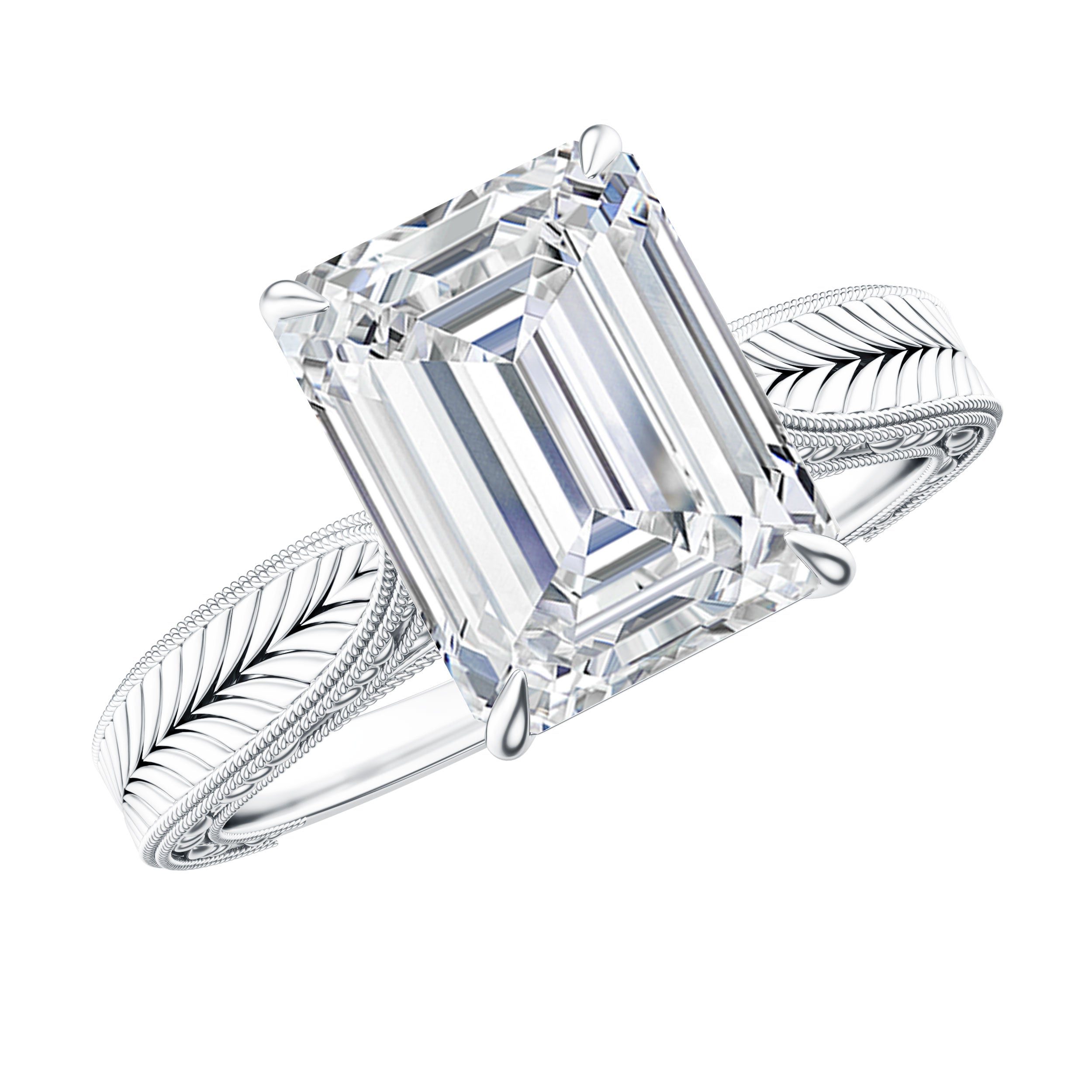 Ethically Sourced 3 Carat Lab Grown Diamond Emerald Cut Engagement Ring IGI Certified Lab - ( E-VS1 ) - Rosec Jewels
