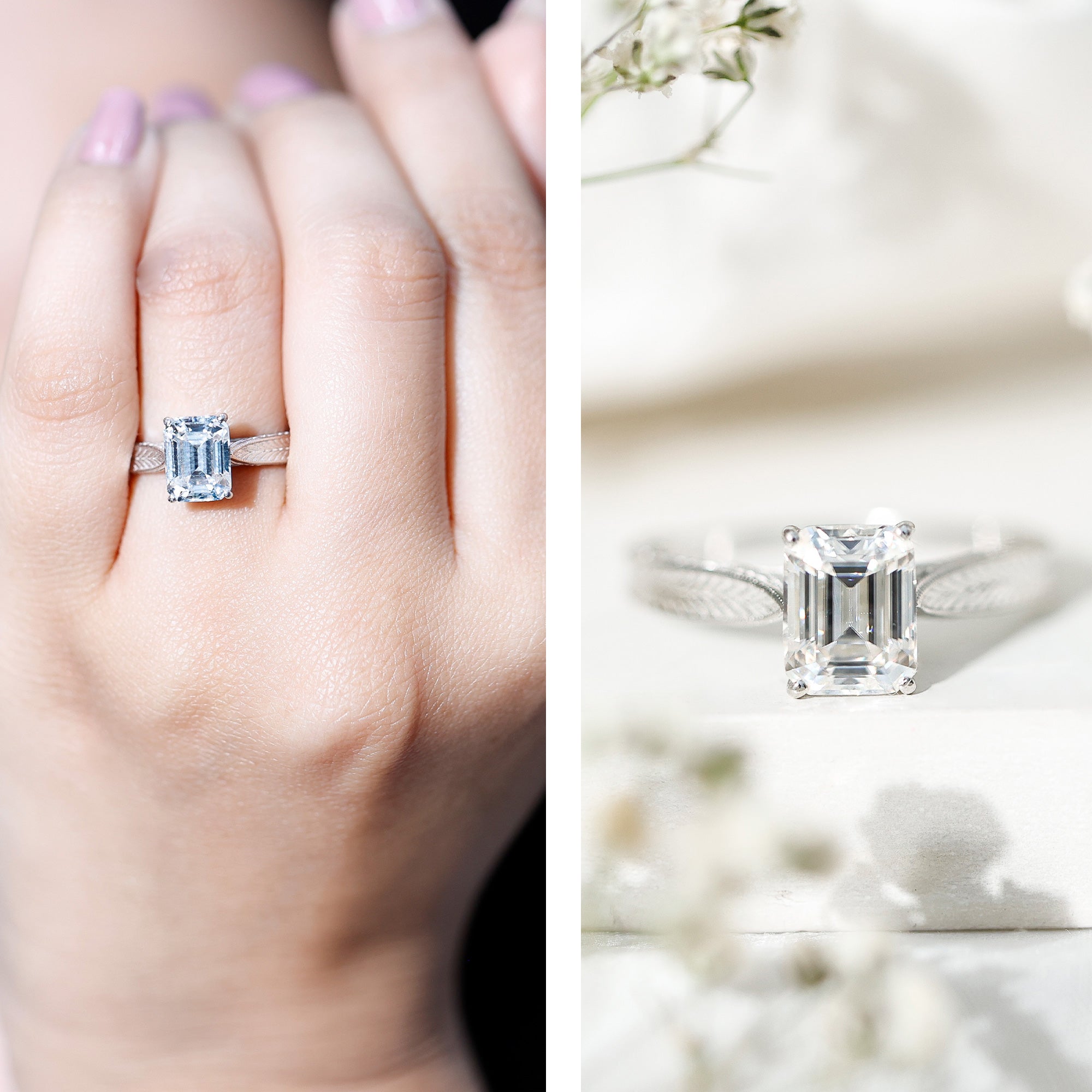 Ethically Sourced 3 Carat Lab Grown Diamond Emerald Cut Engagement Ring IGI Certified Lab - ( E-VS1 ) - Rosec Jewels