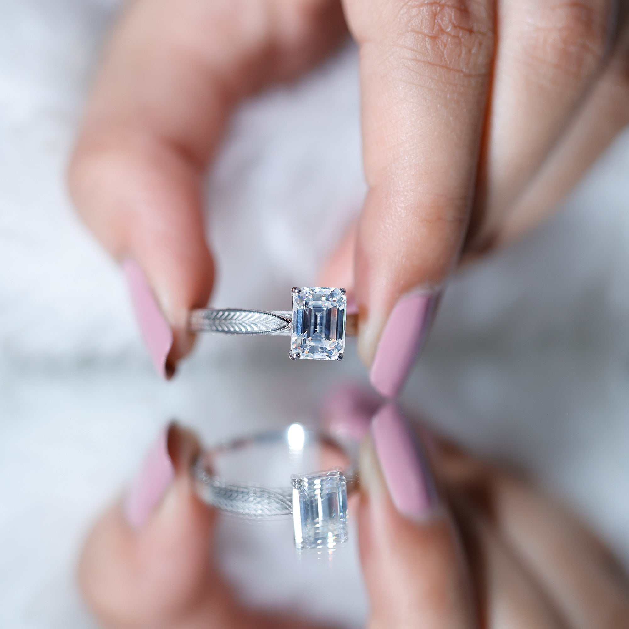 Ethically Sourced 3 Carat Lab Grown Diamond Emerald Cut Engagement Ring IGI Certified Lab - ( E-VS1 ) - Rosec Jewels