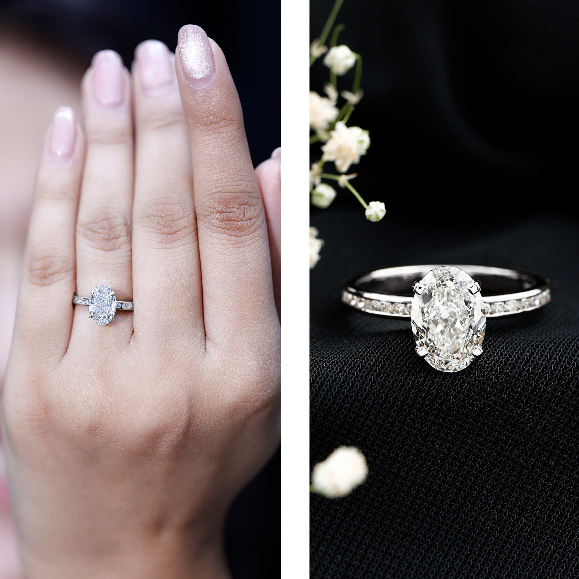 IGI Certified 2 Carat Lab Grown Diamond Oval Engagement Ring With Side Stones Lab - ( E-VS1 ) - Rosec Jewels